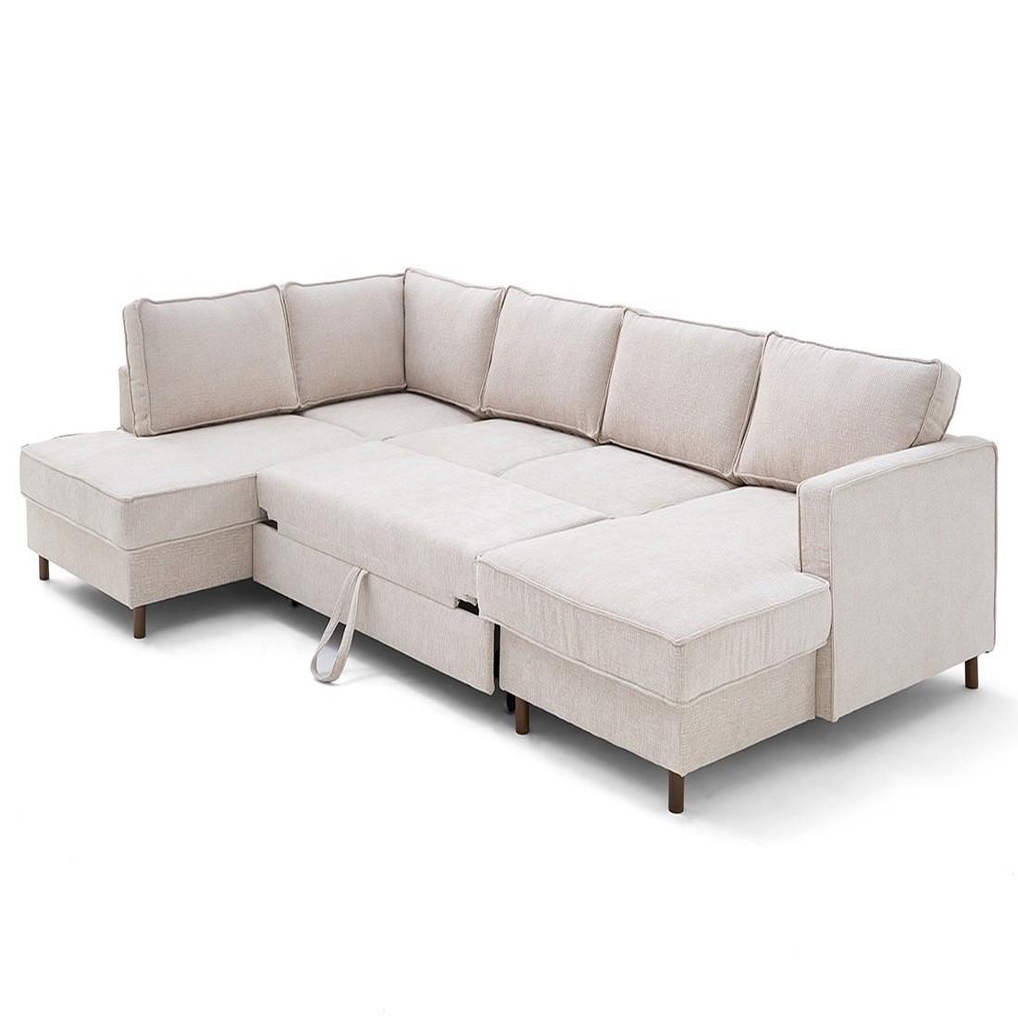 Voir la diapositive 2 : LISA DESIGN Jake - canapé panoramique d'angle gauche 7 places convertible avec coffre en tissu velours relief