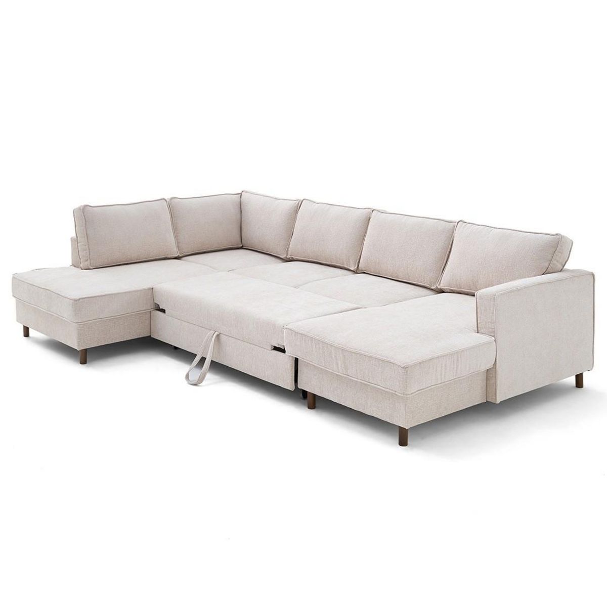 LISA DESIGN Jake - canapé panoramique d'angle gauche 7 places convertible avec coffre en tissu velours relief