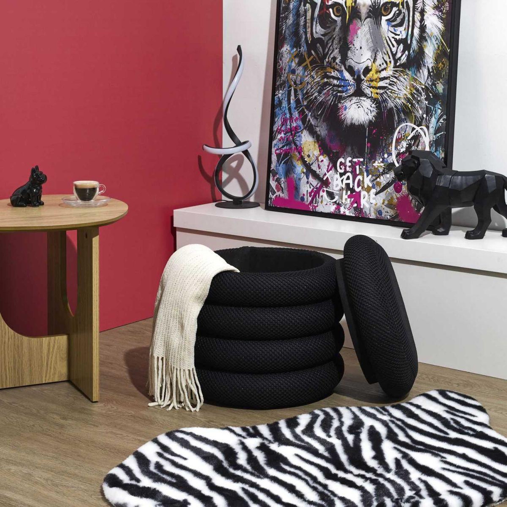 Voir la diapositive 5 : The Home Deco Factory Pouf coffre rangement  atome  42cm noir