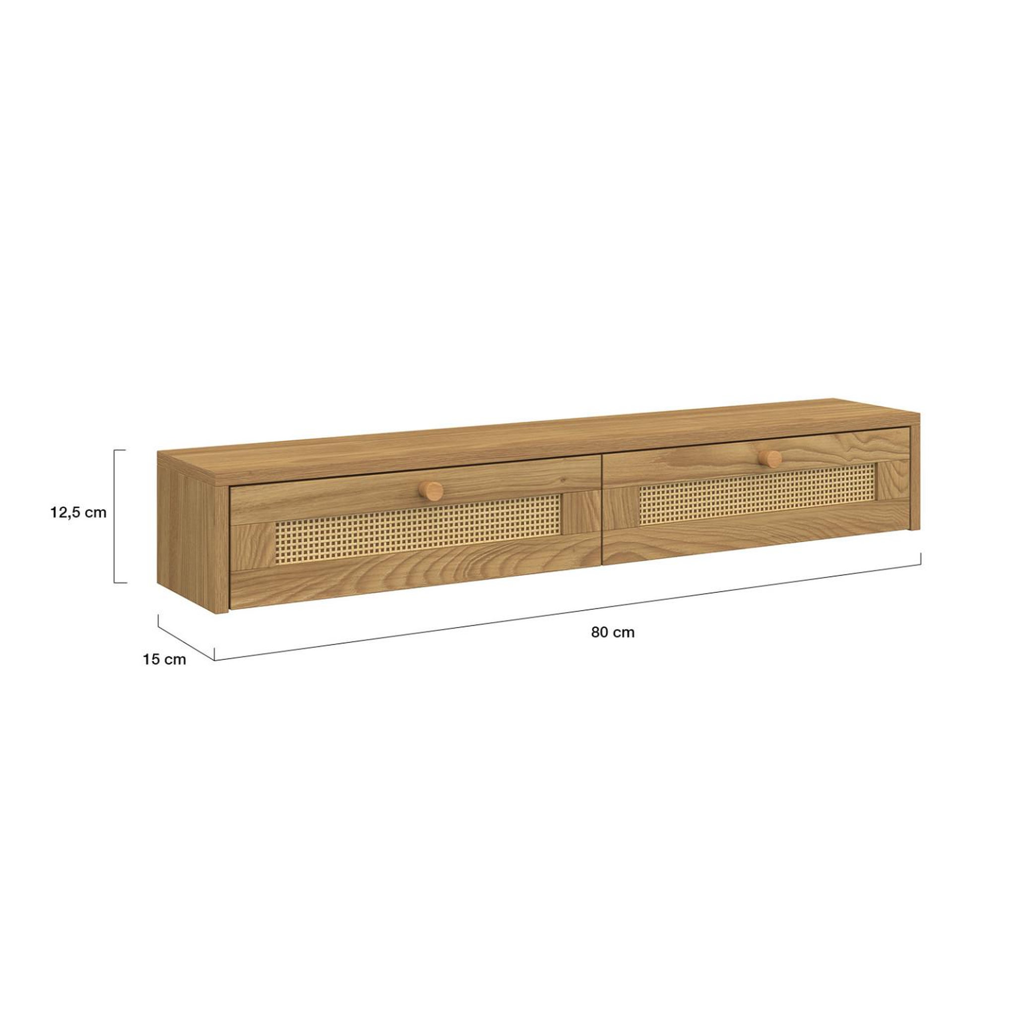 Voir la diapositive 5 : ID MARKET Etagère murale console d'entrée hanae 2 tiroirs effet naturel cannage