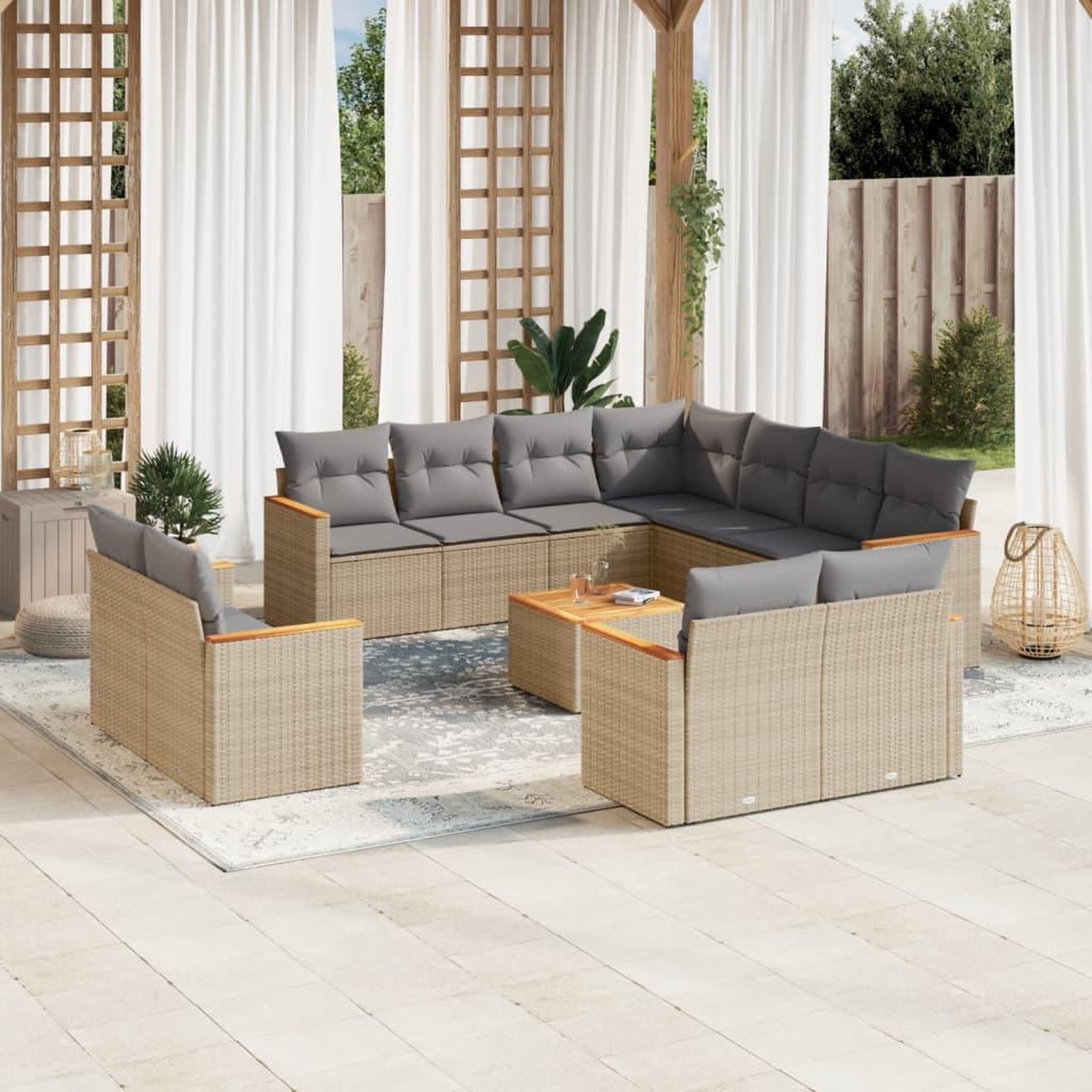 VIDAXL Salon de jardin et coussins 12 pcs melange beige resine tressee