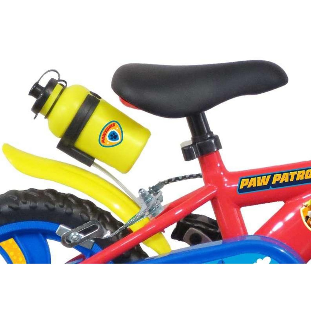 Nickelodeon Vélo enfant - Modèle 12'' Pat Patrouille pour enfant de 85/100 cm avec stabilisateurs - Plaque décorative avant - Porte bidon - 2 freins et roues batons