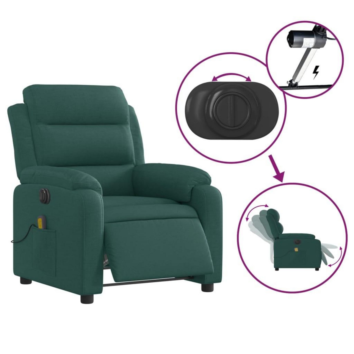 VIDAXL Fauteuil de massage inclinable electrique Vert fonce Tissu