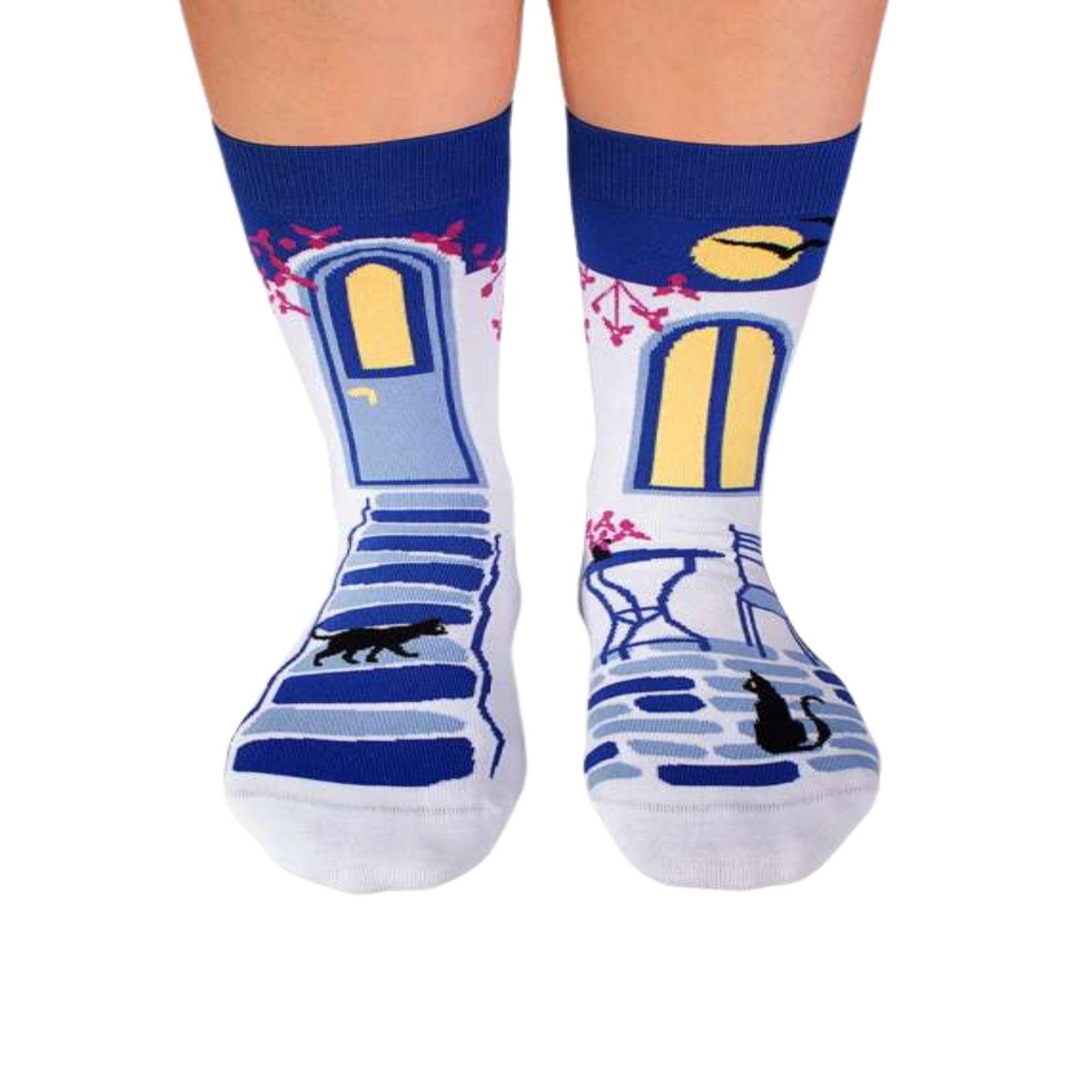 PIRIN HILL Chaussettes arty soirée grecque. Coloris disponibles : Bleu
