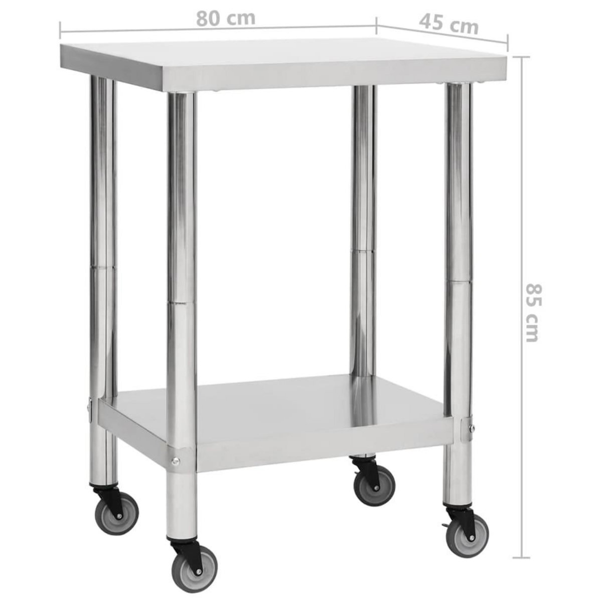VIDAXL Table de travail de cuisine avec roues 80x45x85 cm Inox