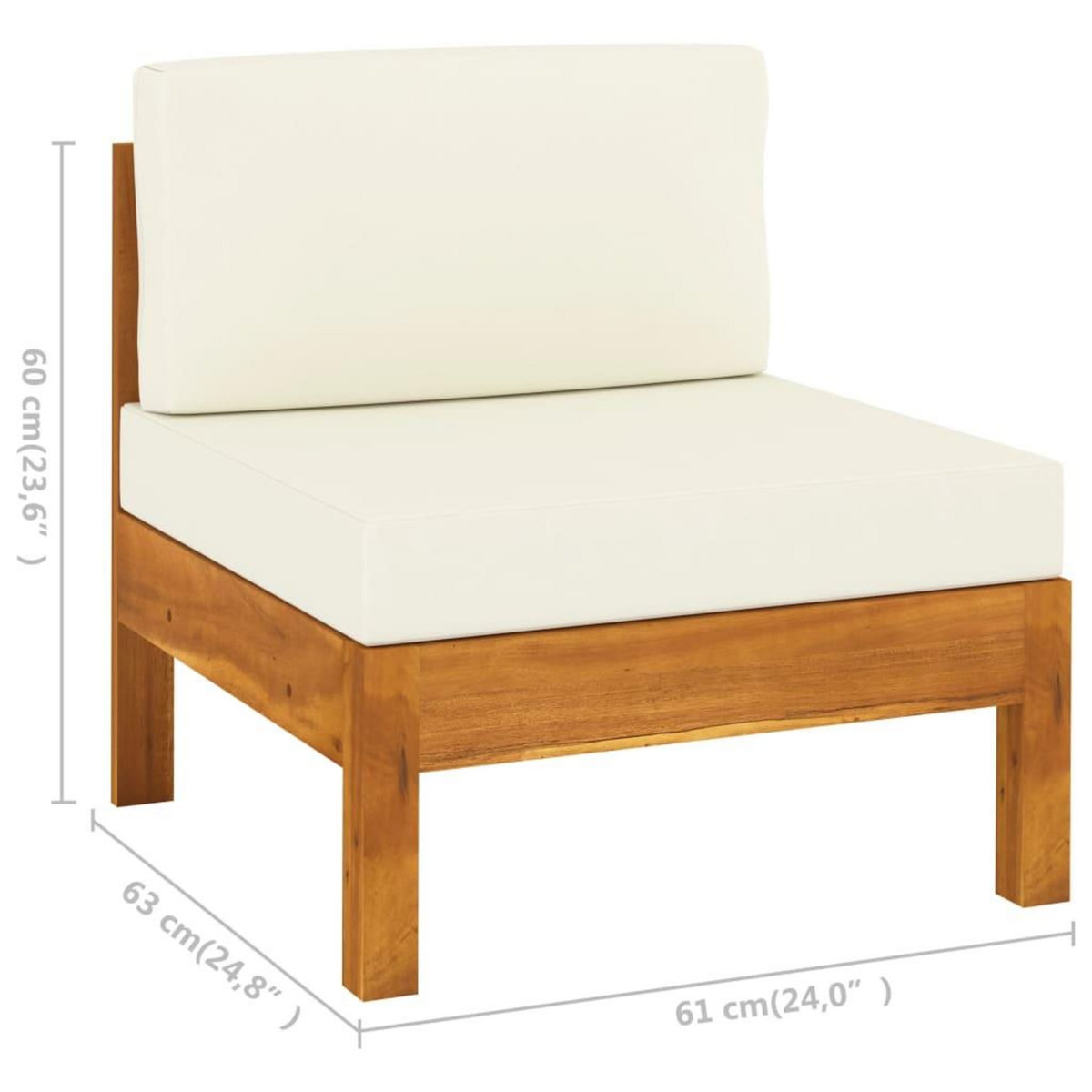 VIDAXL Canape central avec coussins blanc creme Bois d'acacia solide