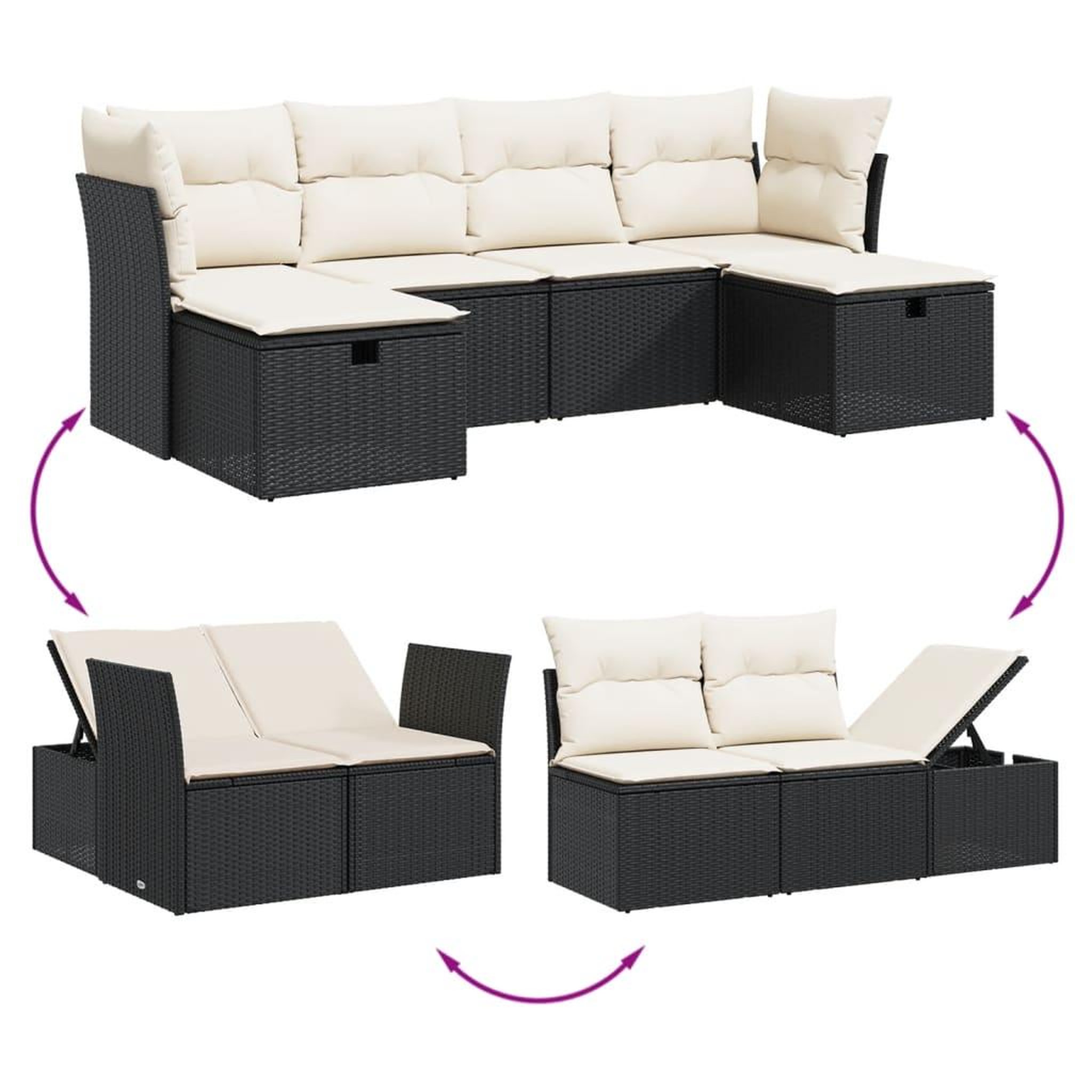 Voir la diapositive 3 : VIDAXL Salon de jardin 6 pcs avec coussins noir resine tressee