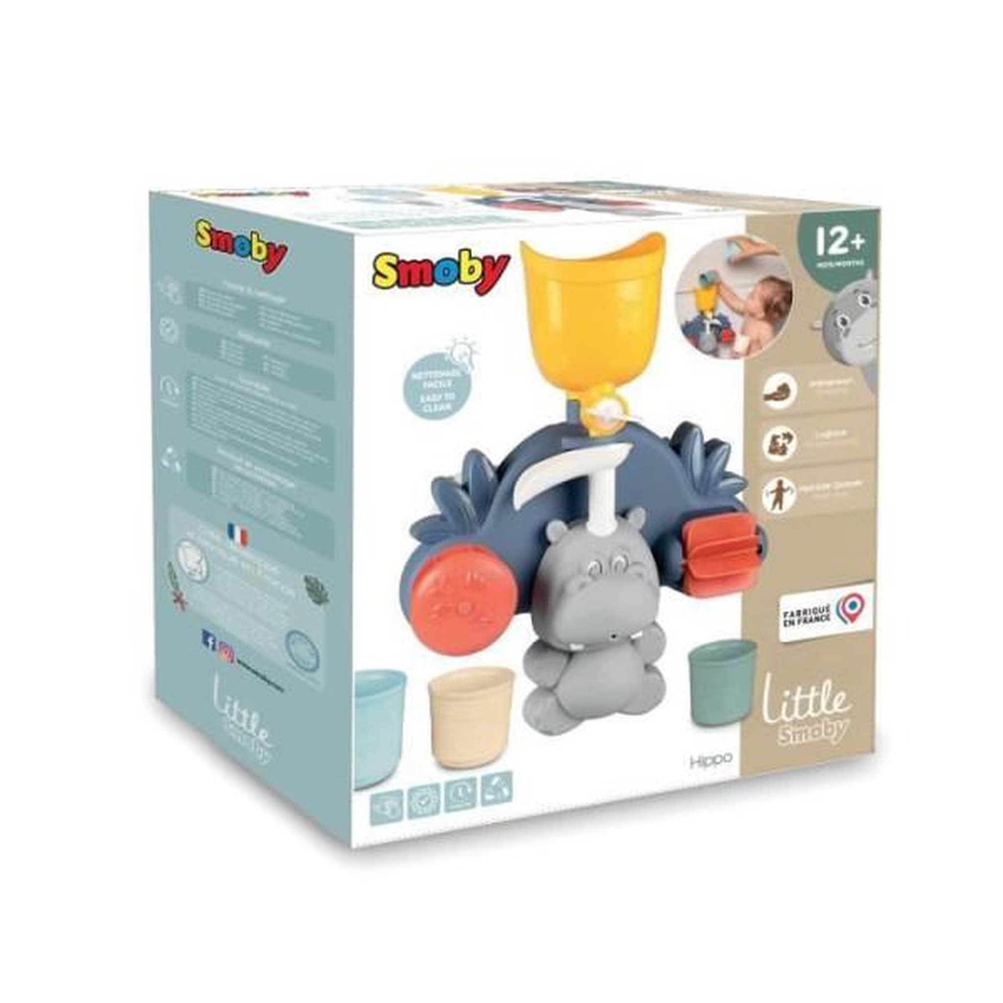 SMOBY Jouet de bain Smoby Little Smoby Hippo - Toboggan et roues pour bébé de 18 mois - Bleu et vert