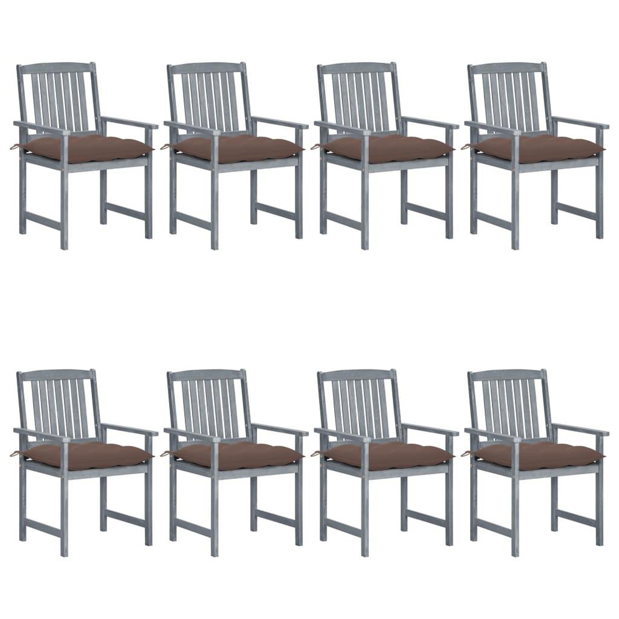 Voir la diapositive 1 : VIDAXL Chaises de jardin et coussins lot de 8 Bois acacia solide Gris
