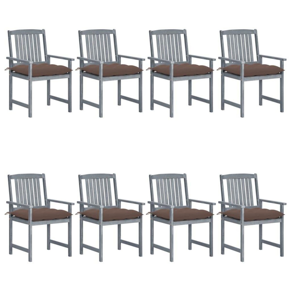 VIDAXL Chaises de jardin et coussins lot de 8 Bois acacia solide Gris
