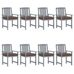 VIDAXL Chaises de jardin et coussins lot de 8 Bois acacia solide Gris