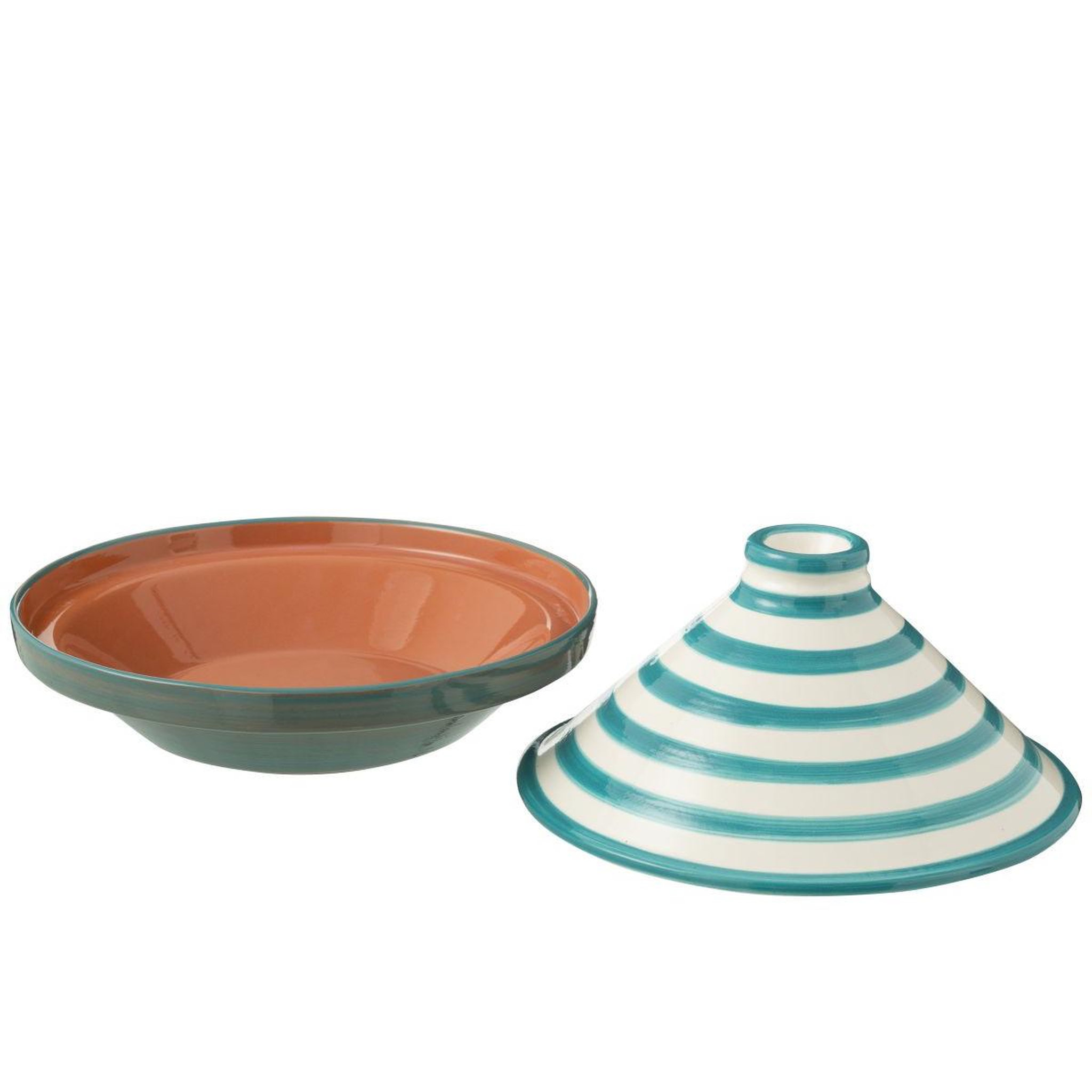 Voir la diapositive 2 : J-LINE Plat à Tajine en Céramique  Granada Rayure  28cm Bleu Aqua