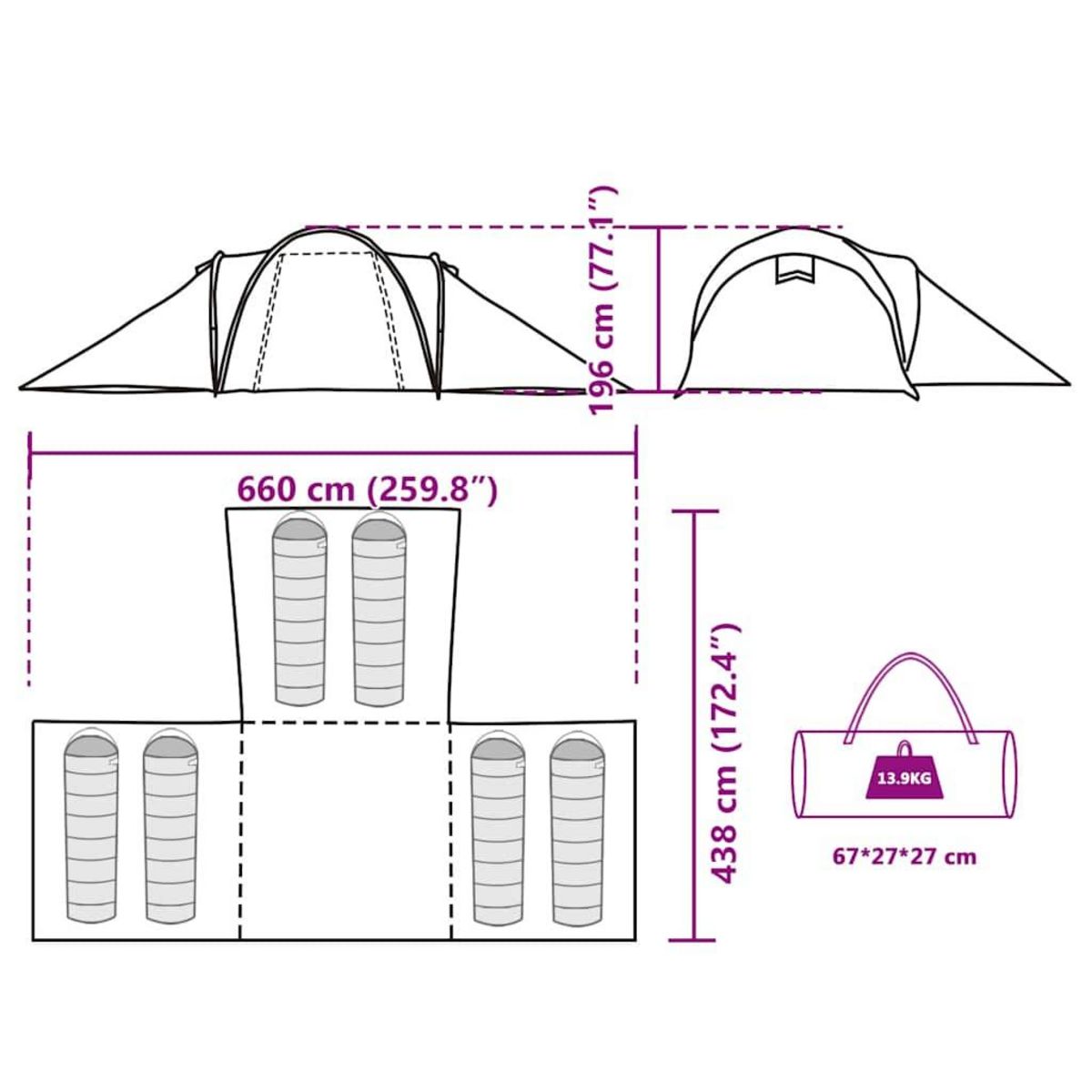 VIDAXL Tente familiale a dome 6 personnes bleu impermeable