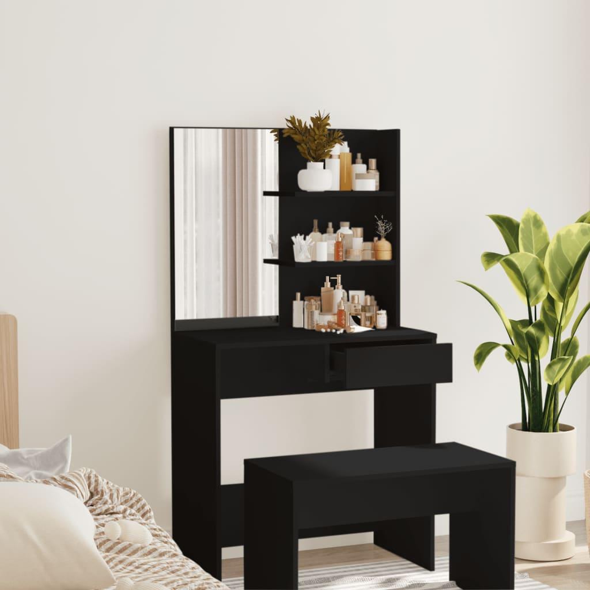 VIDAXL Coiffeuse avec miroir noir 74,5x40x141 cm