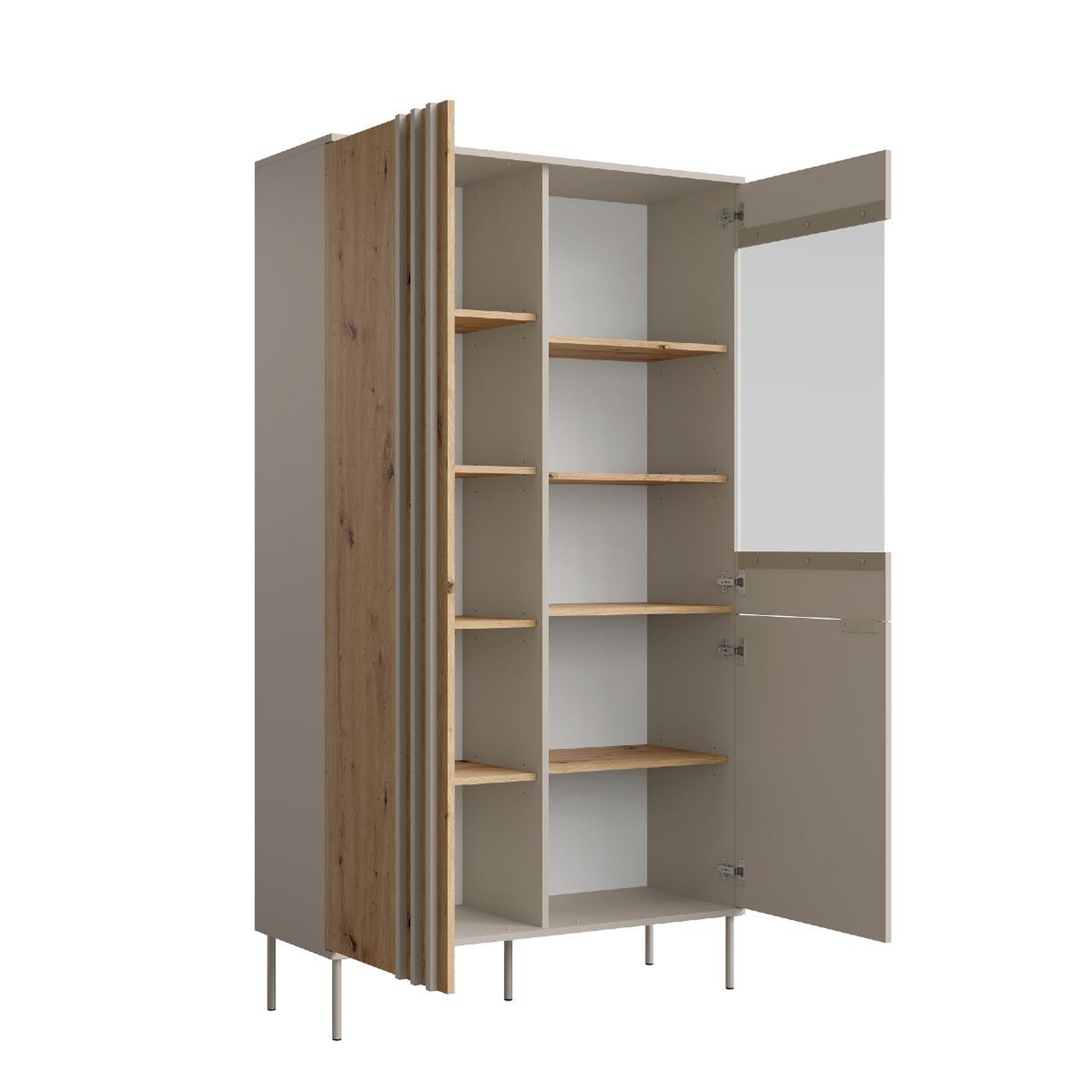 Voir la diapositive 3 : JLC KREATION Vitrine 2 portes moderne beige et bois irina