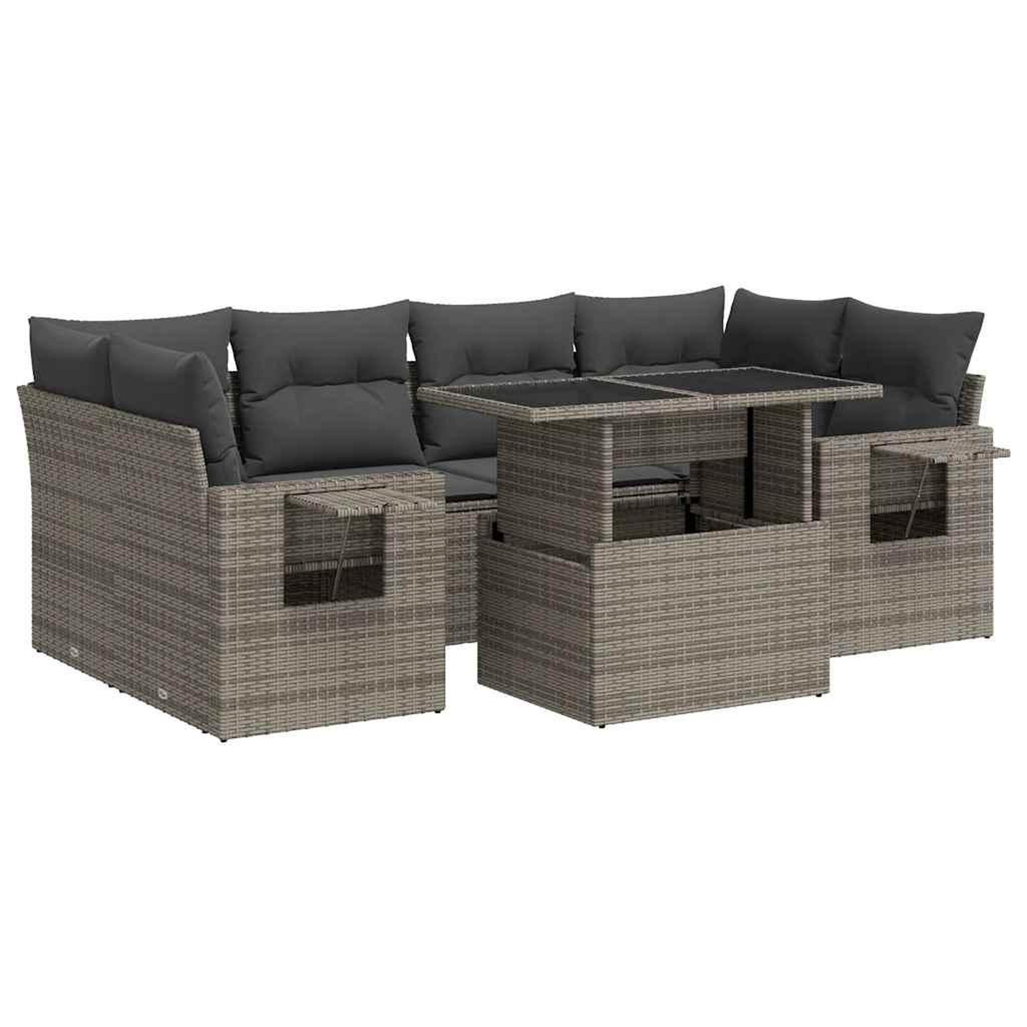 Voir la diapositive 2 : VIDAXL Salon de jardin avec coussins 7 pcs gris resine tressee