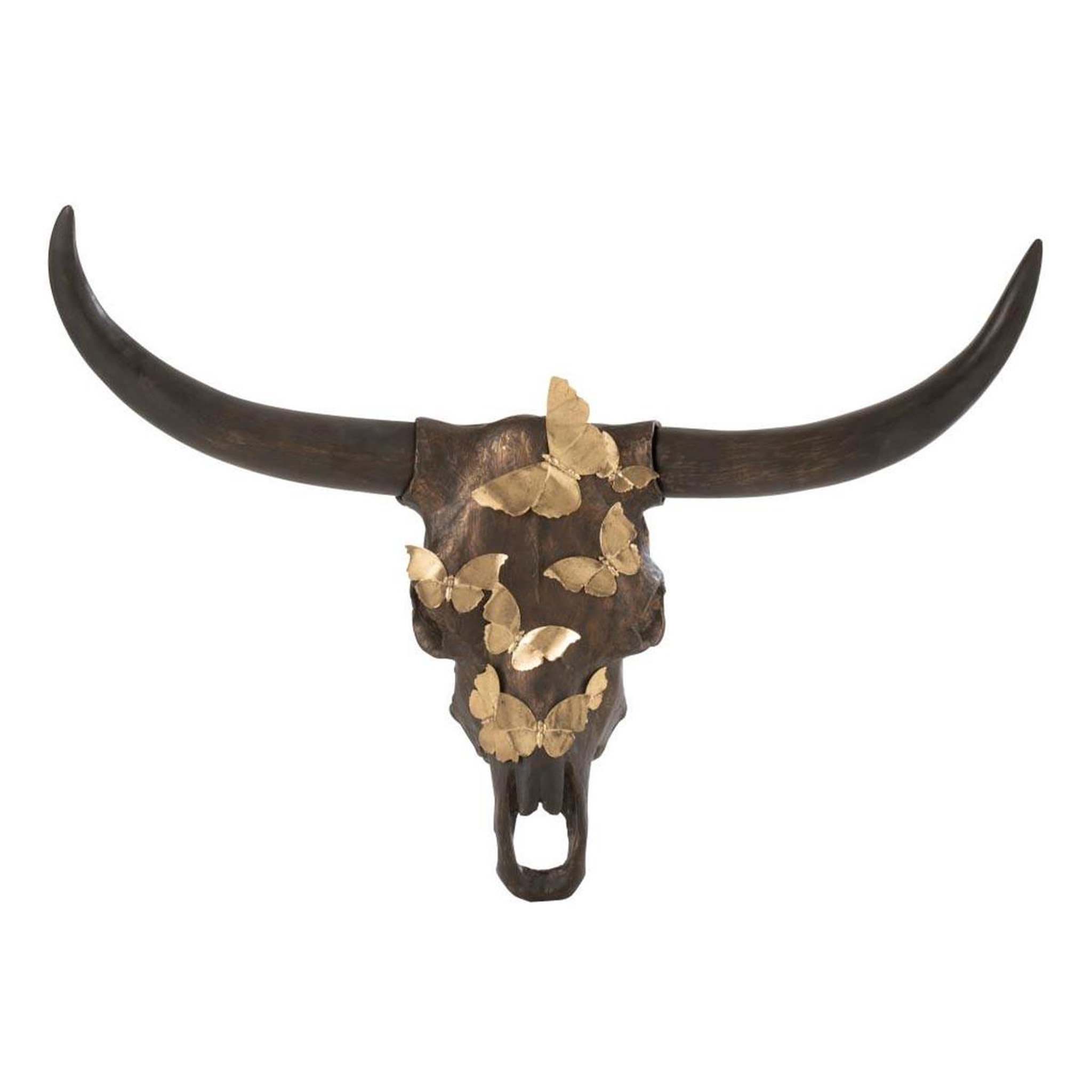 J-LINE Crâne déco murale  papillons  93cm marron