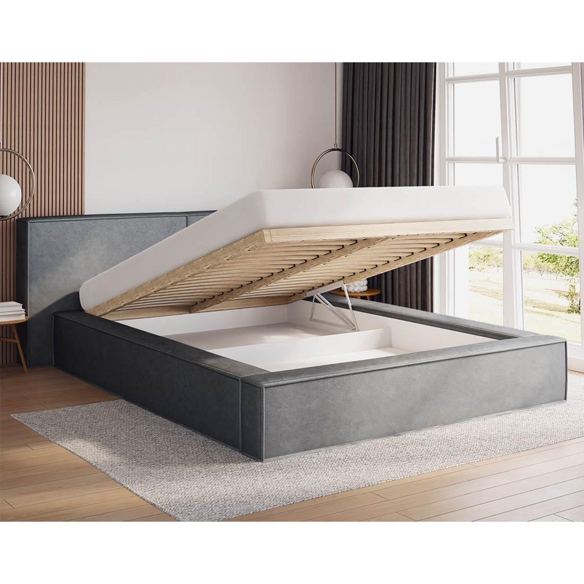 BEST MOBILIER Eros - lit coffre - 180x200 cm - sommier inclus - en velours