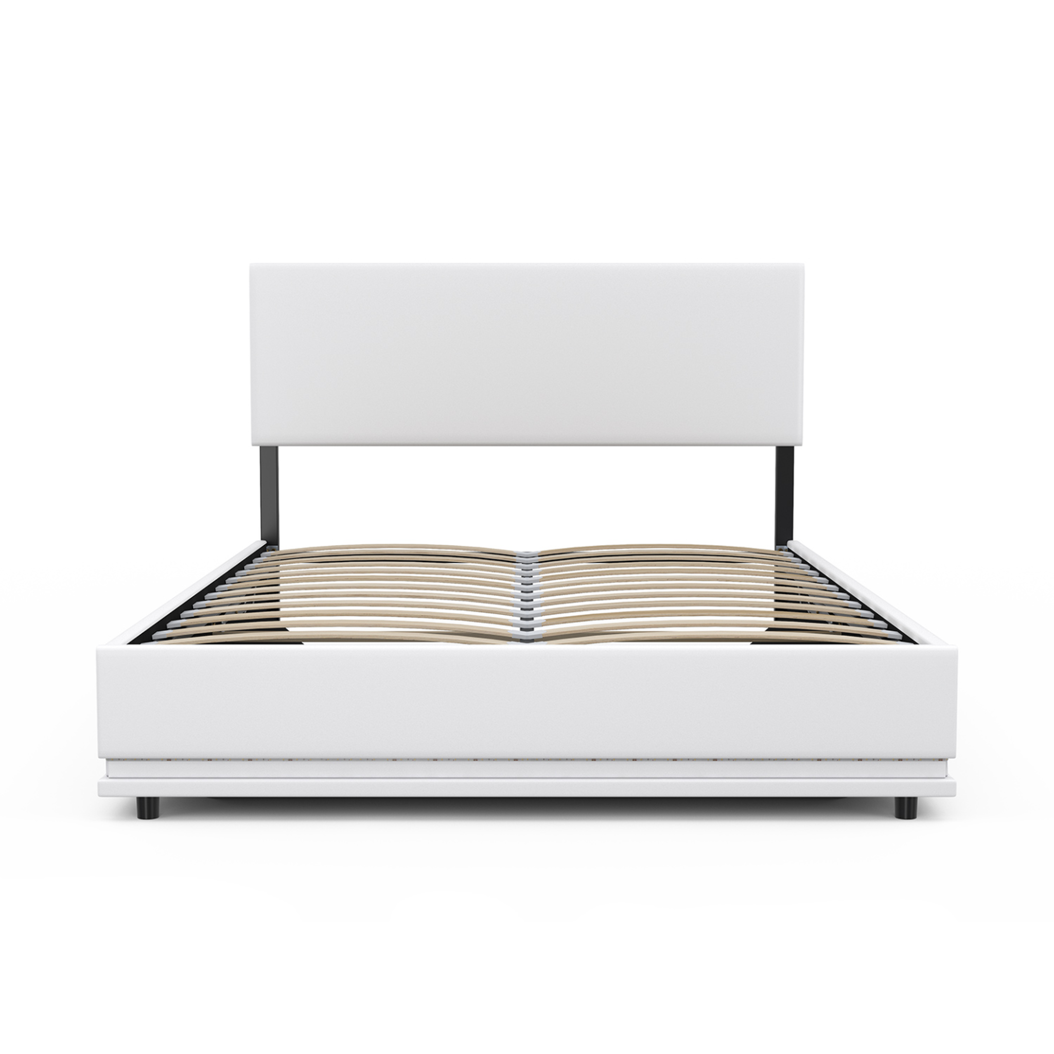 Voir la diapositive 3 : ID MARKET Lit coffre double owen avec led intégrées + tête de lit et sommier 140 x 190 cm pvc blanc
