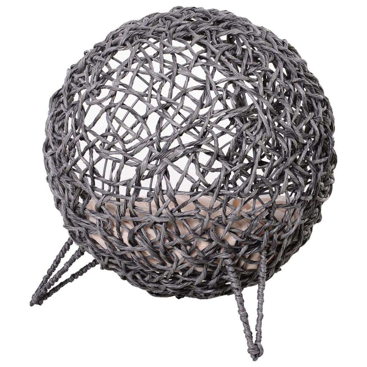 PAWHUT PawHut Panier chat lit chat cosy grand confort dim. Ø 52 x 58H cm coussin moelleux beige inclus résine tressée imitation rotin gris