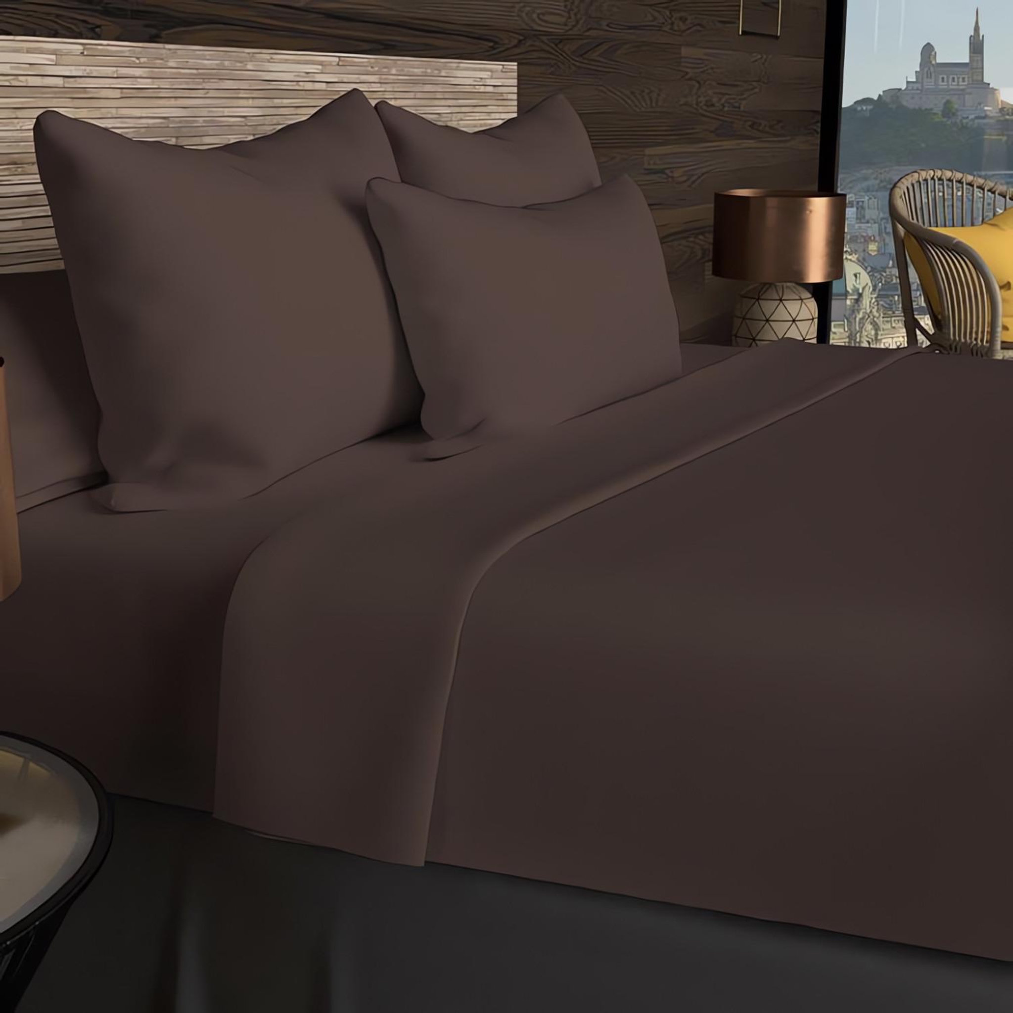 Voir la diapositive 1 : SOLEIL D'OCRE Drap plat en coton 57 fils uni, par soleil d'ocre