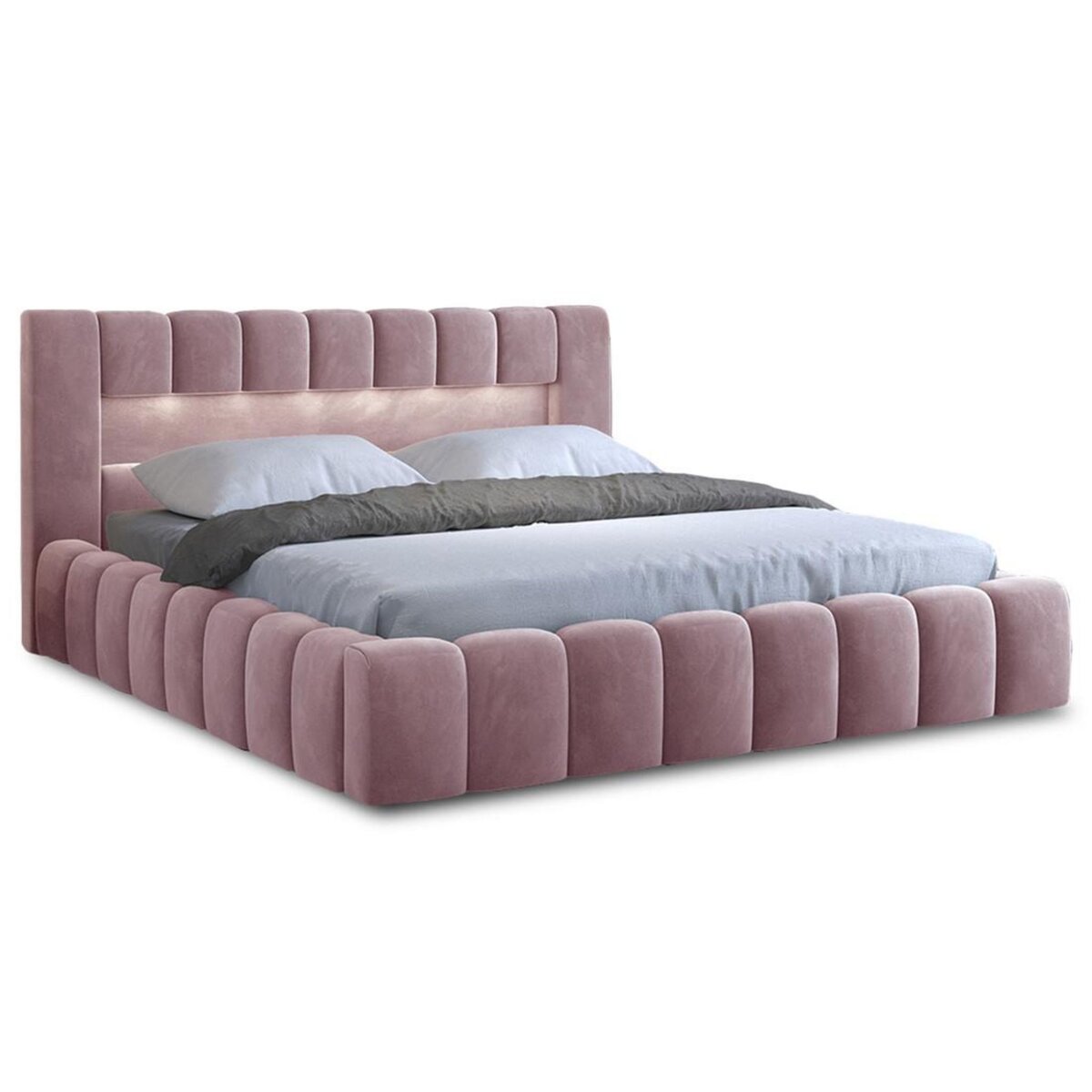 BEST MOBILIER Cleo - lit coffre avec led - 140x200 cm - sommier inclus - en velours