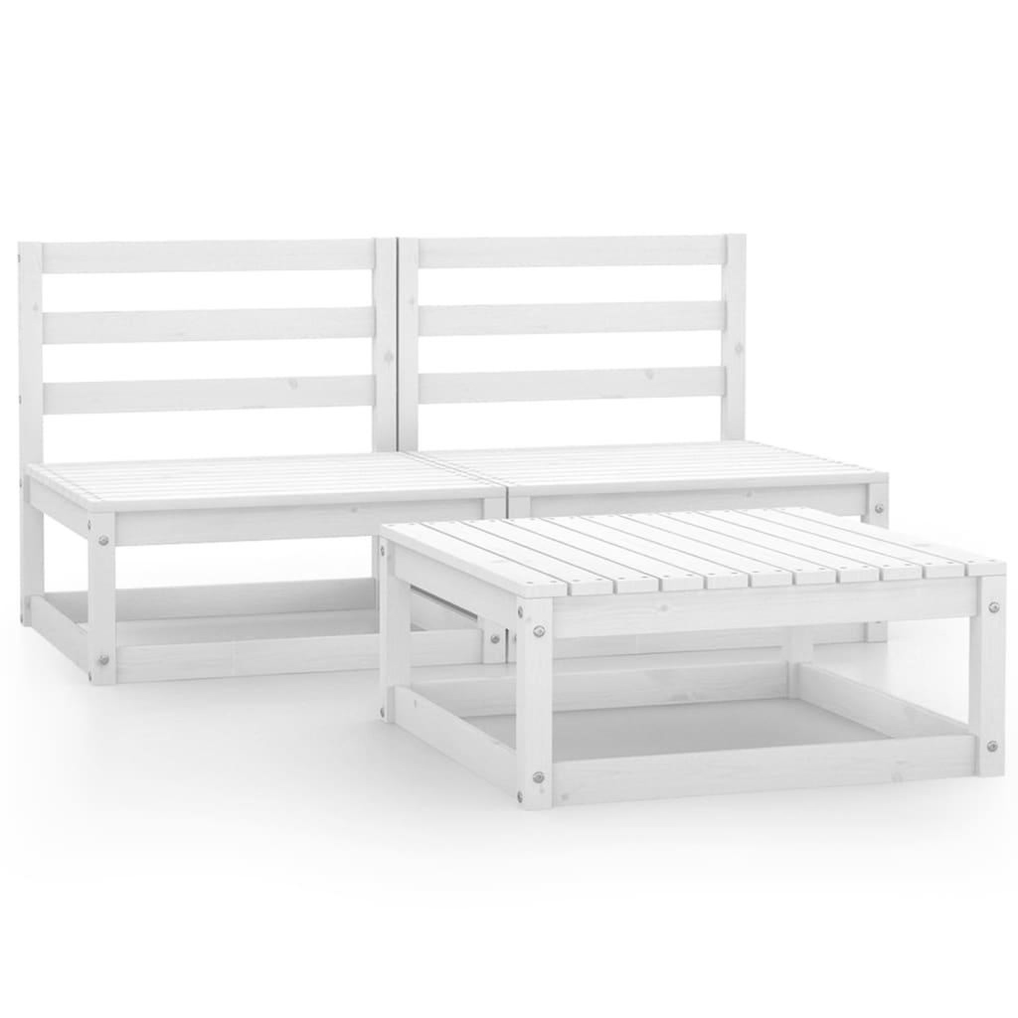Voir la diapositive 2 : VIDAXL Salon de jardin 3 pcs Blanc Bois de pin massif