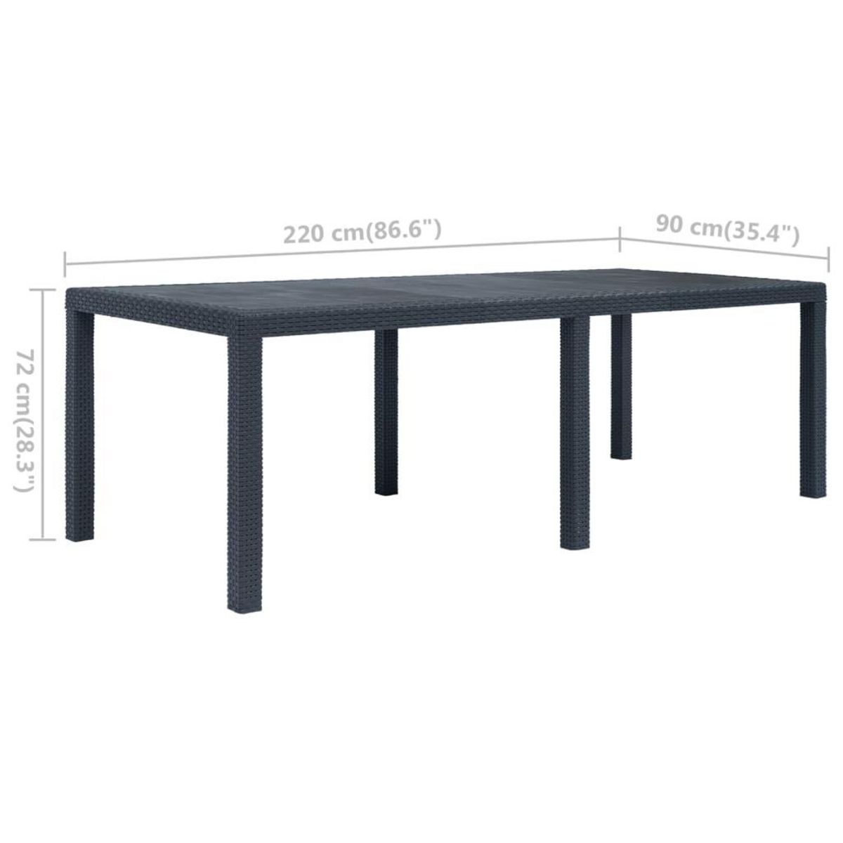 VIDAXL Table de jardin Anthracite 220x90x72 cm Plastique Aspect rotin