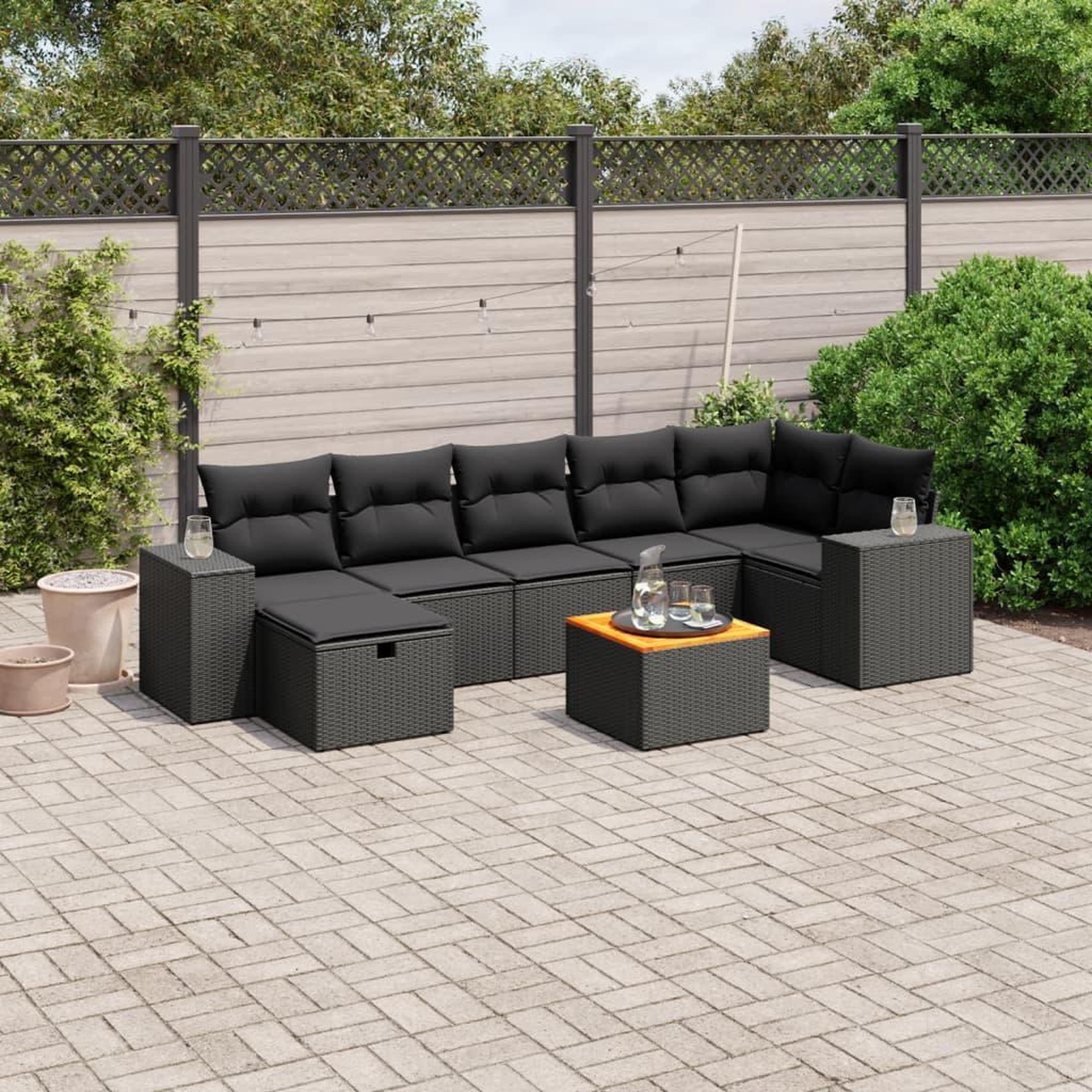 VIDAXL Salon de jardin 8 pcs avec coussins noir resine tressee