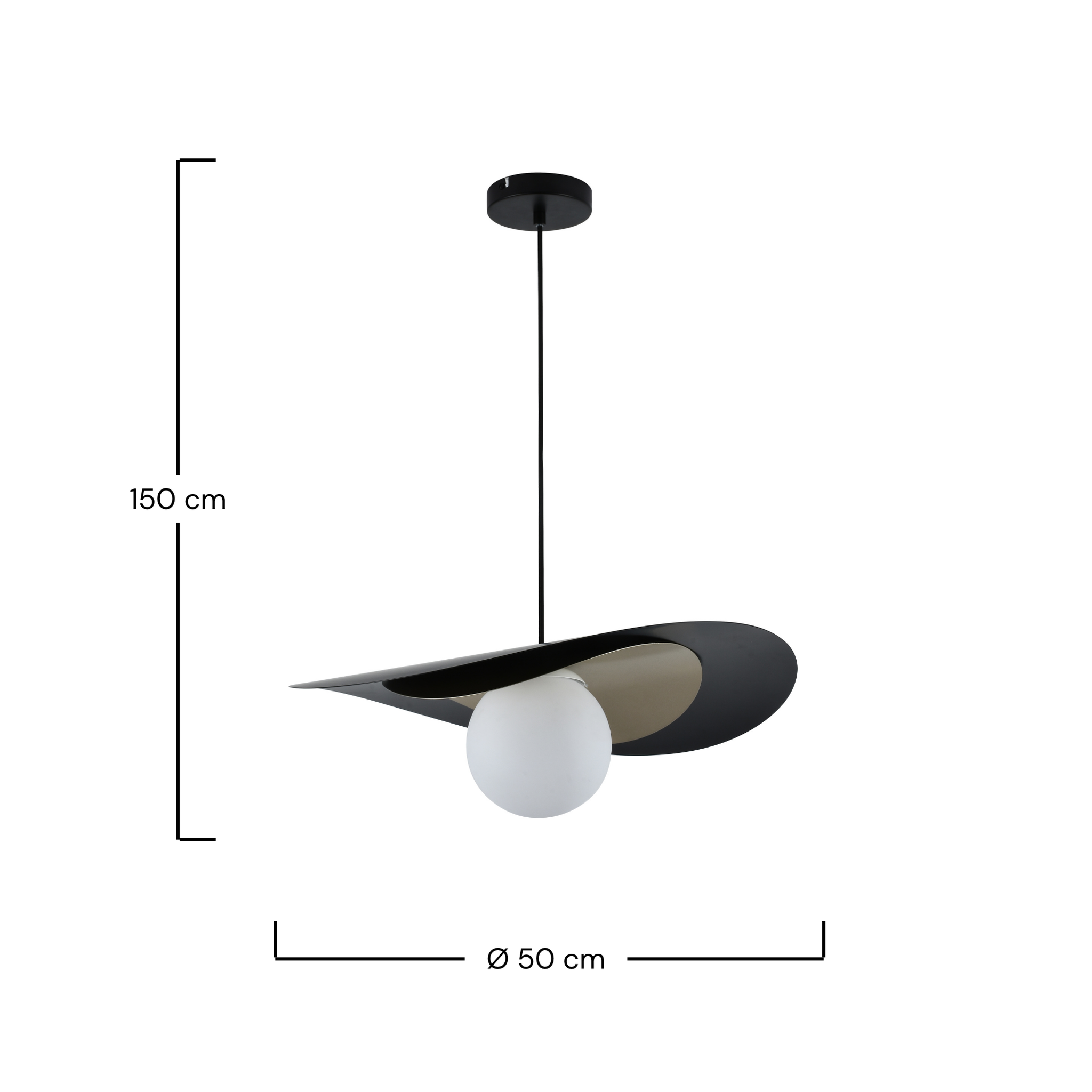 Voir la diapositive 4 : MAISON PAVANE Suspension en métal noir et doré 50 cm-iris