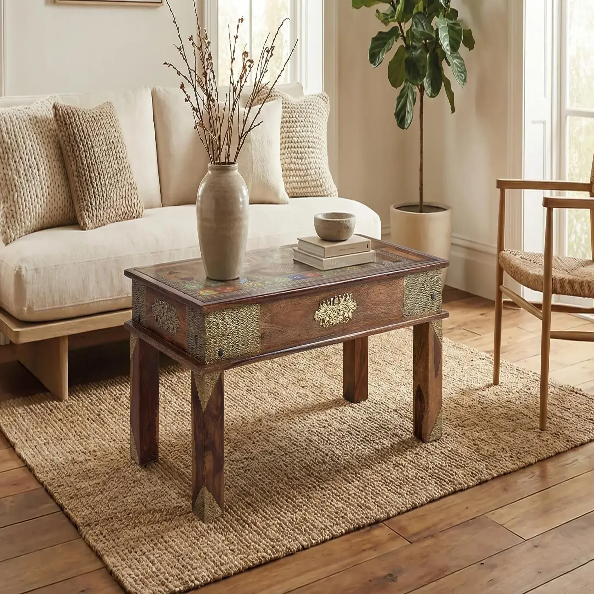 Voir la diapositive 2 : GINER Y COLOMER SL Table basse en bois de palissandre 120 cm style artisanal ethnique