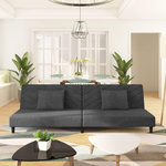 VIDAXL Canape-lit a 2 places avec deux oreillers Gris fonce Velours