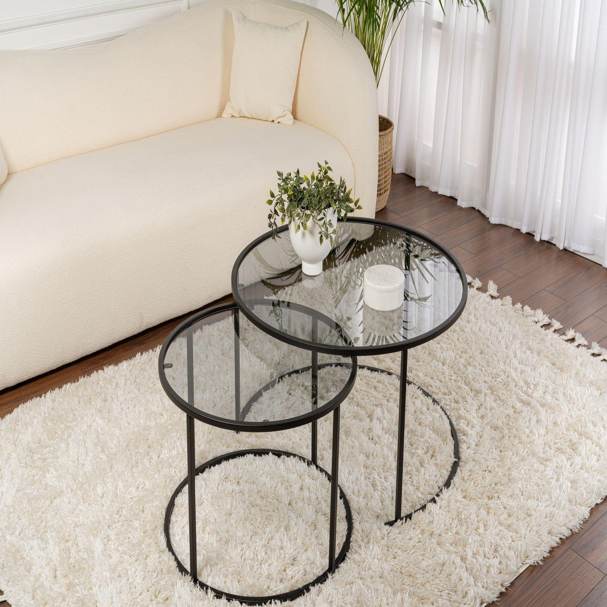 Voir la diapositive 2 : Habitat et Jardin Lot de 2 tables basses en métal  aurum  - 80 x 80 x 43 cm - noir gris