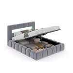 CONCEPT USINE Lit nuage coffre LED 160x200cm velours gris avec tête de lit et sommier OMAHA