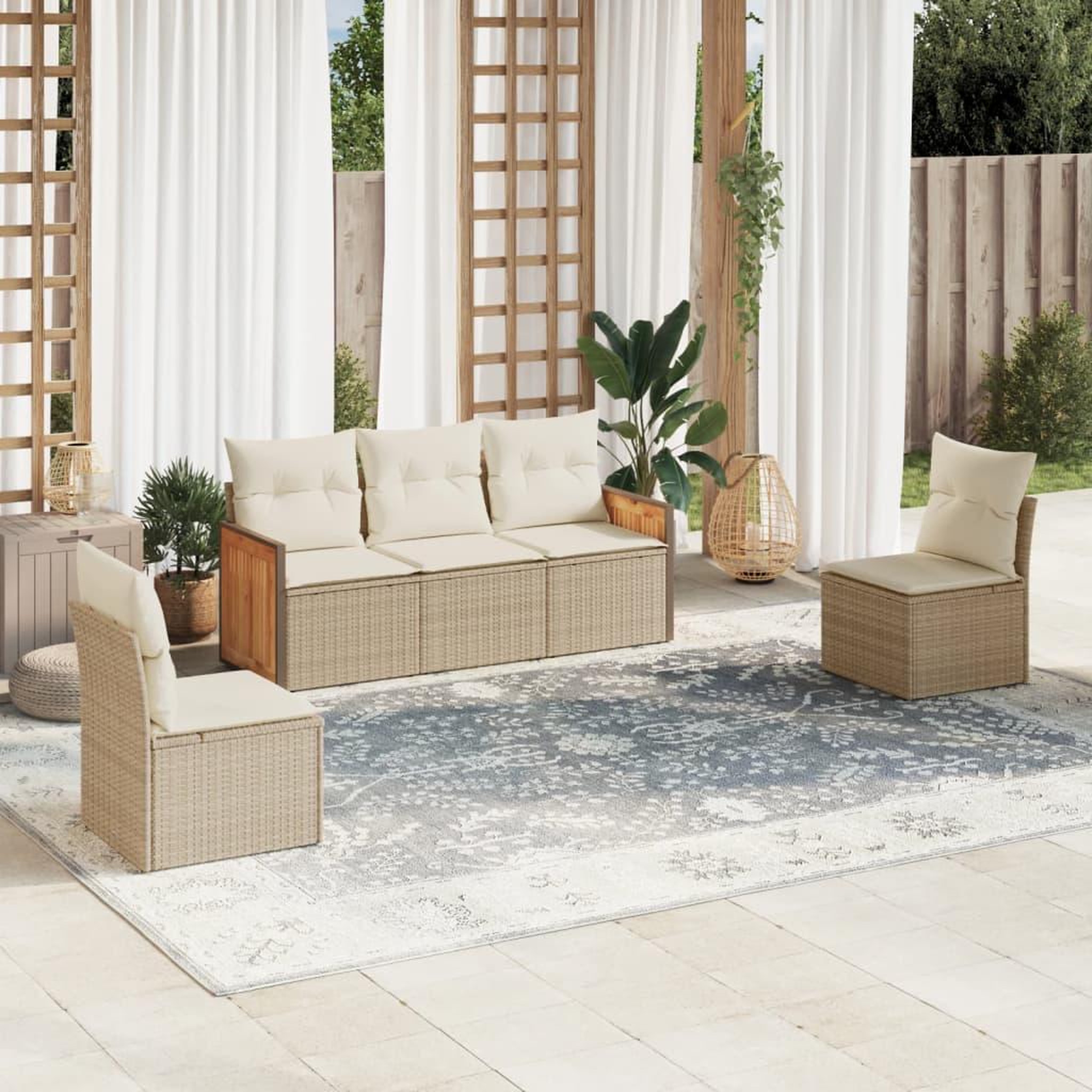 VIDAXL Salon de jardin avec coussins 5 pcs beige resine tressee