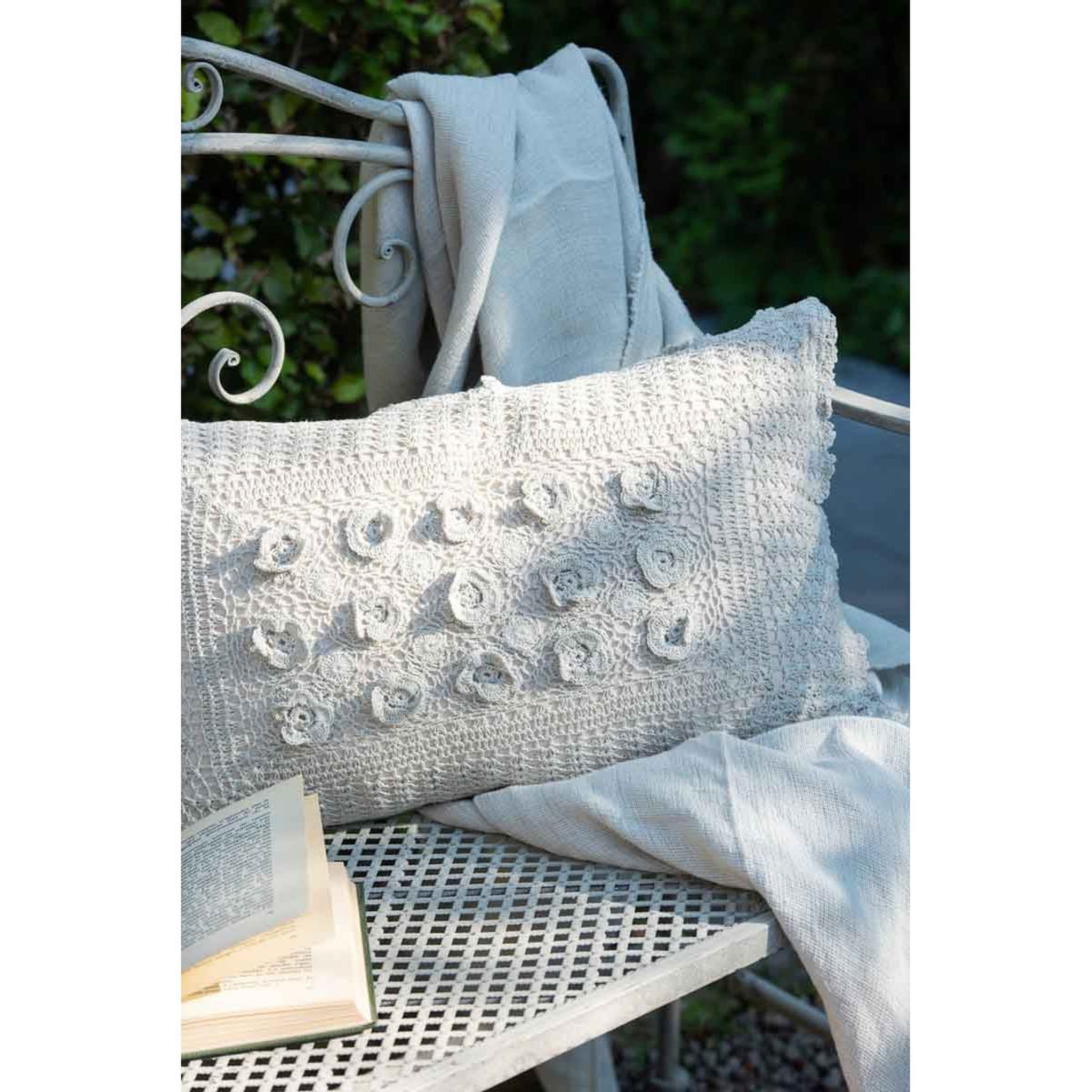 Voir la diapositive 3 : J-LINE Coussin déco  dentelles  30x50cm bleu
