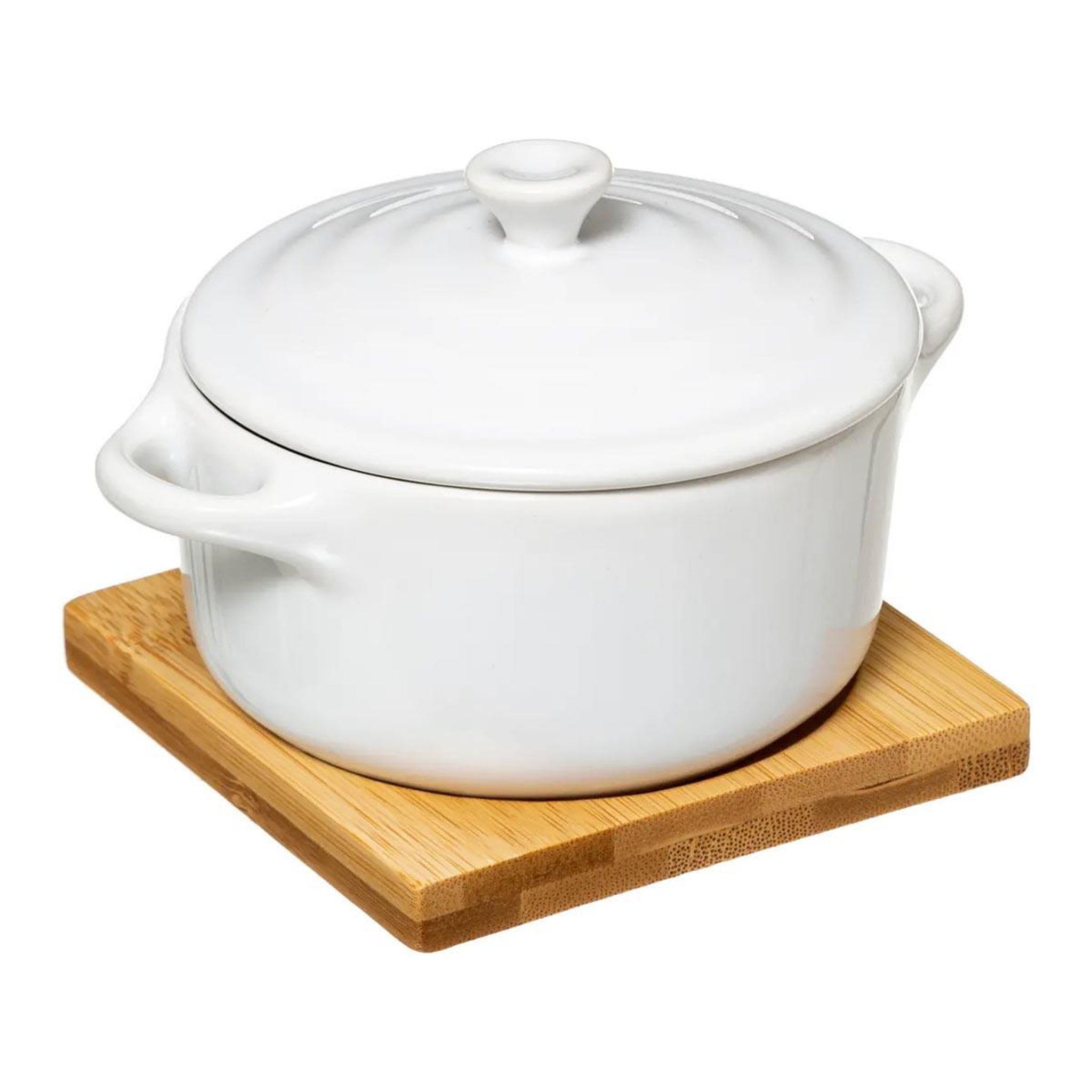 Voir la diapositive 1 : FIVE Cocotte & soucoupe  bambou  13cm blanc