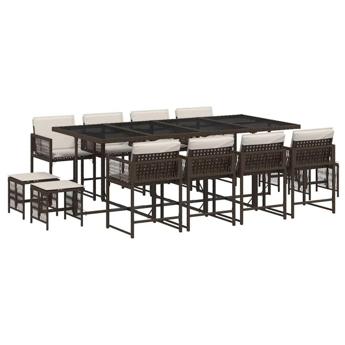 VIDAXL Ensemble a manger de jardin avec coussins 13 pcs marron rotin