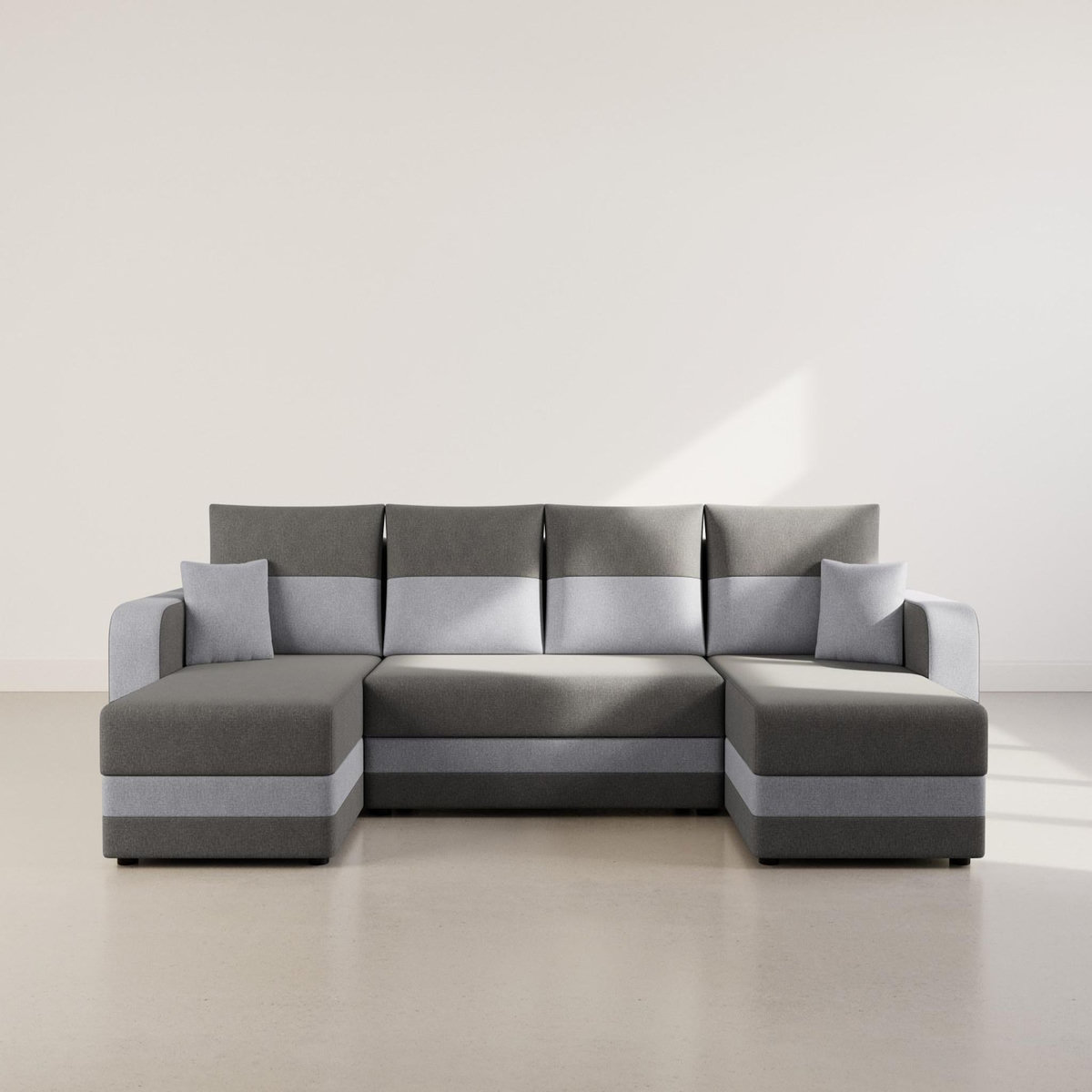 BEST MOBILIER Harvey - canapé panoramique en u 7 places convertible avec coffre en tissu bicolore