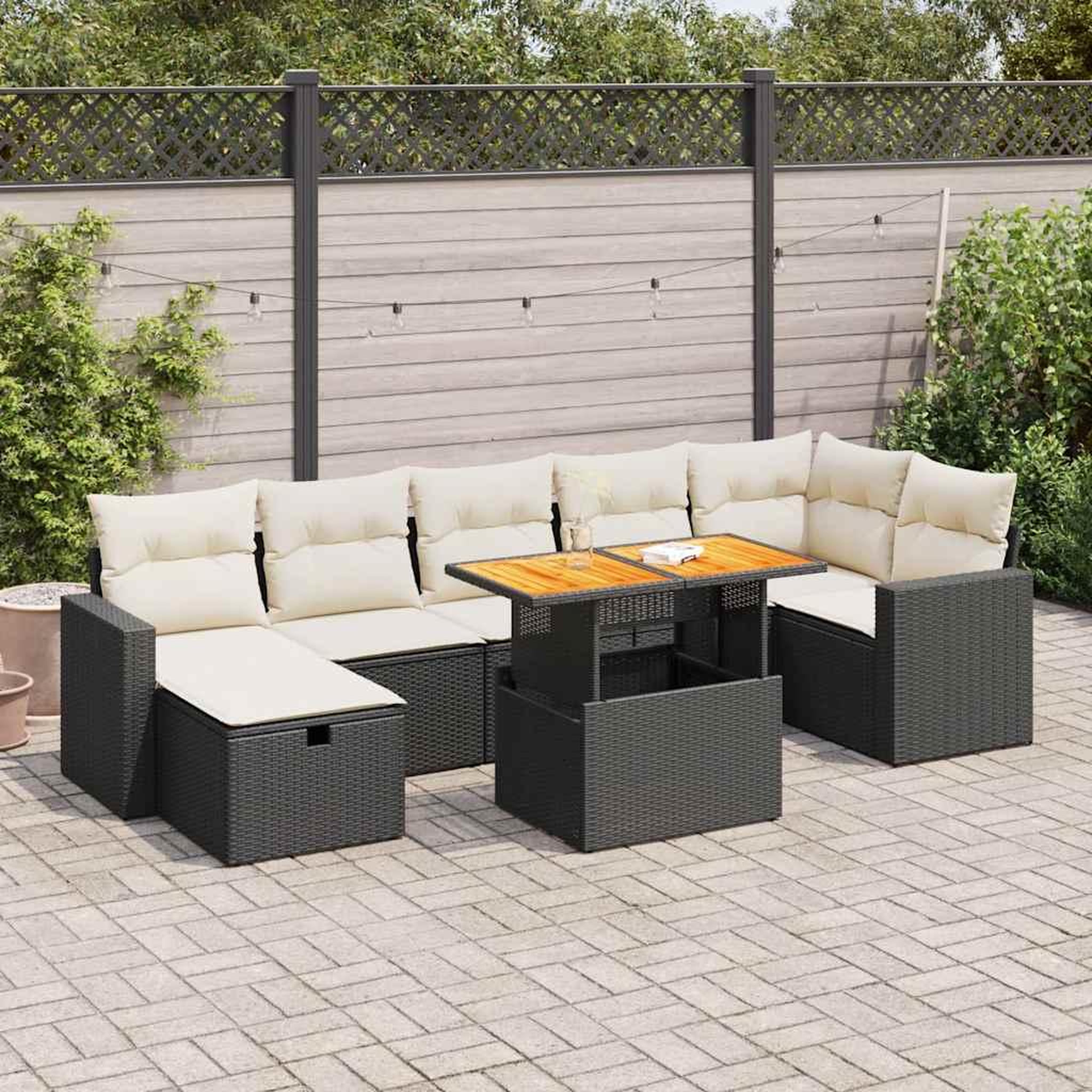 VIDAXL Salon de jardin 5 pcs avec coussins noir resine tressee acacia