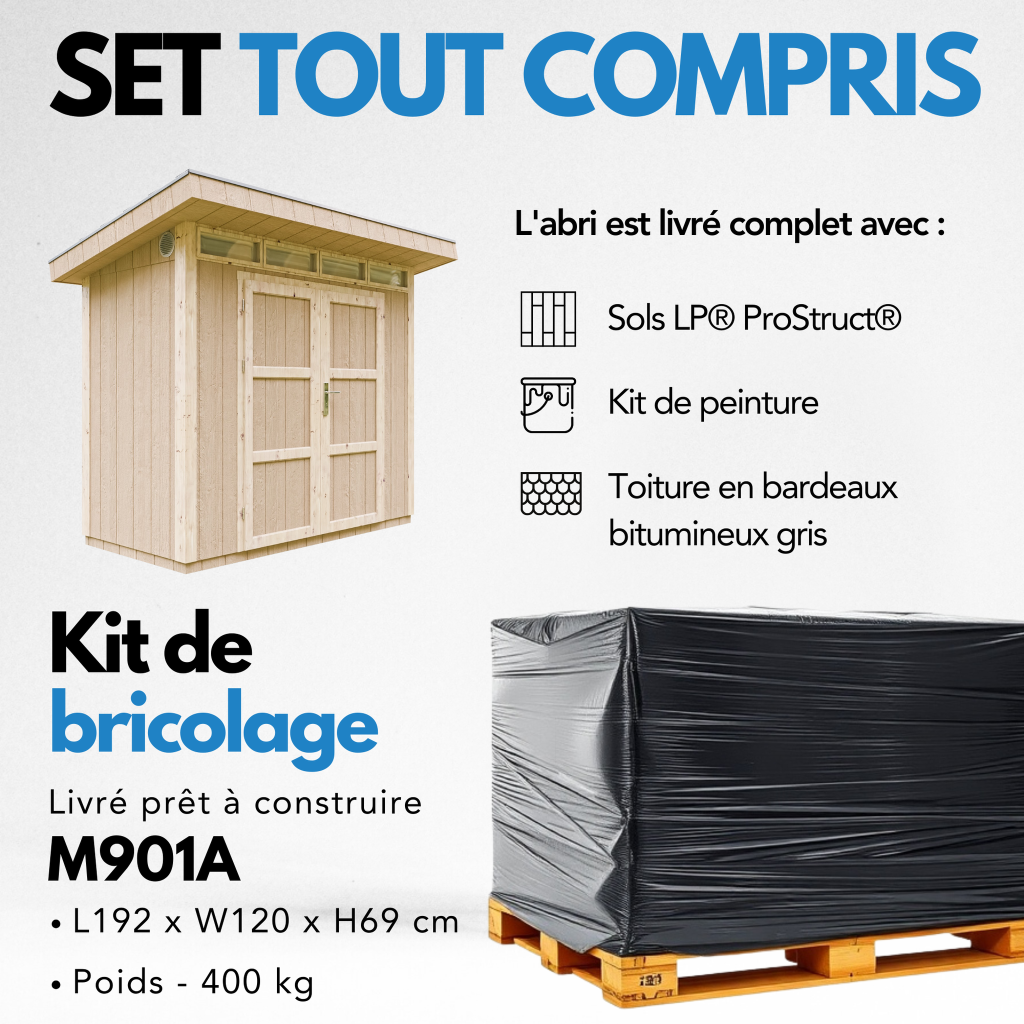Voir la diapositive 5 : TIMBELA Abri de Jardin Qualité Premium 3m²/L161xL294xH239 cm avec sol, bardeaux bitumineux M901A