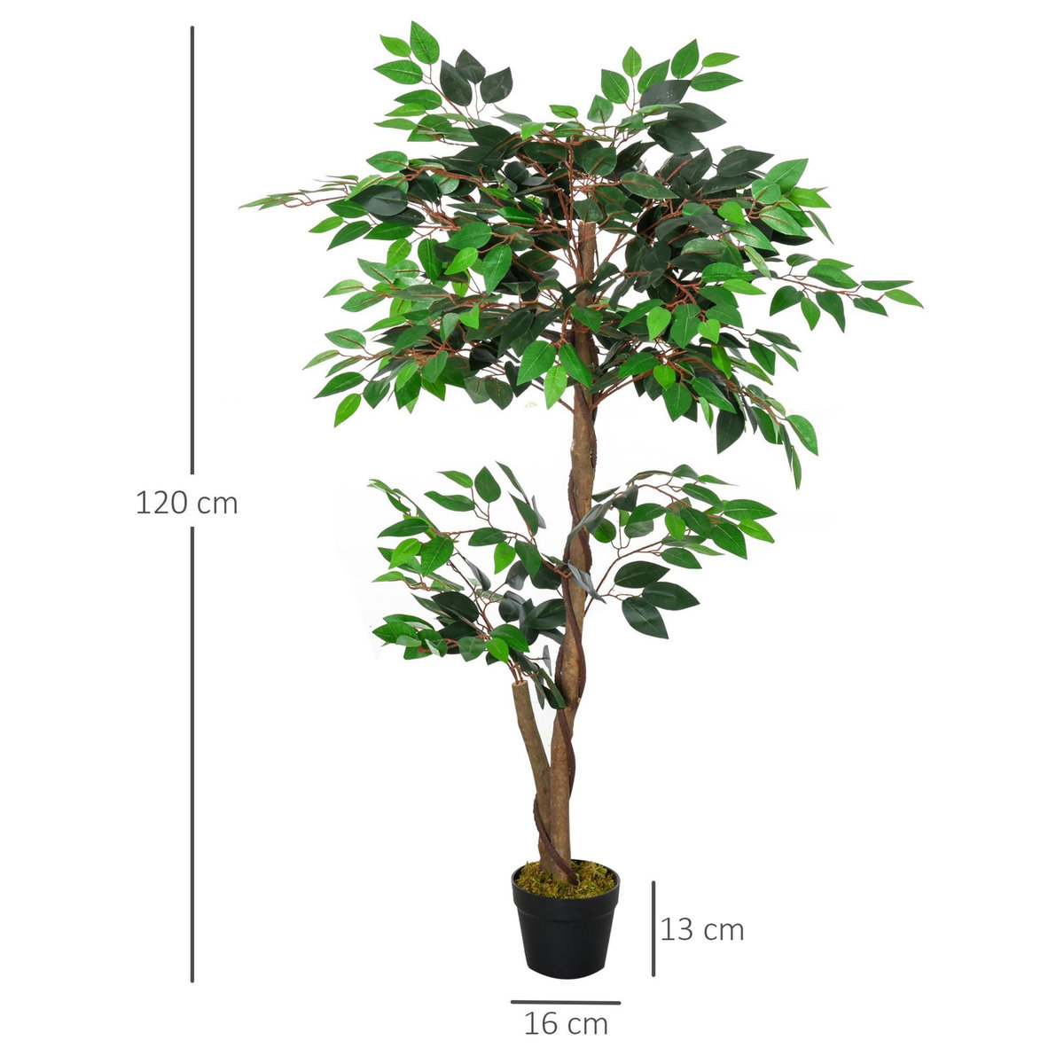 OUTSUNNY Arbre artificiel plante artificiel ficus hauteur 1,2 m tronc branches liane lichen feuilles grand réalisme pot inclus