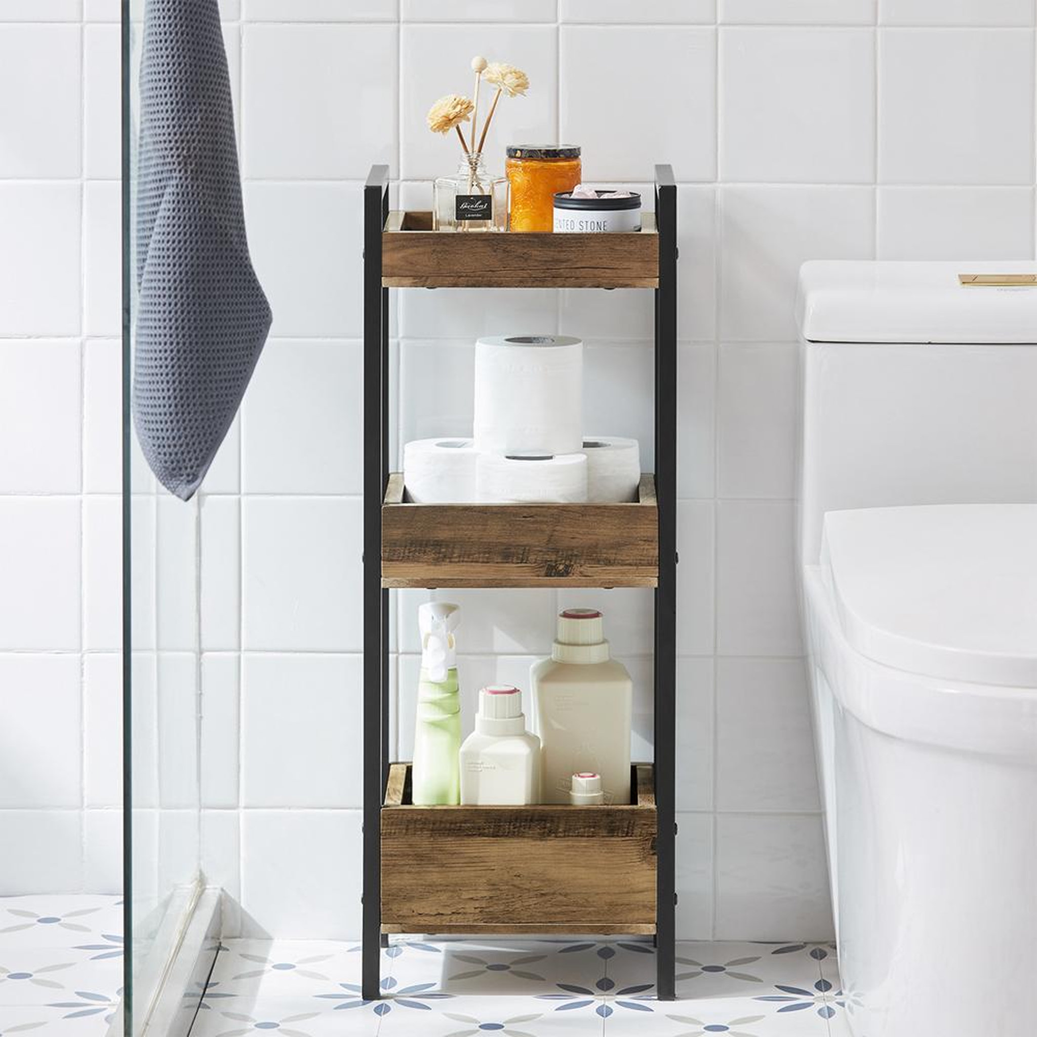 Voir la diapositive 5 : SOBUY SoBuy - Étagère de salle de bain à 2 étagères - Industriel - FRG226