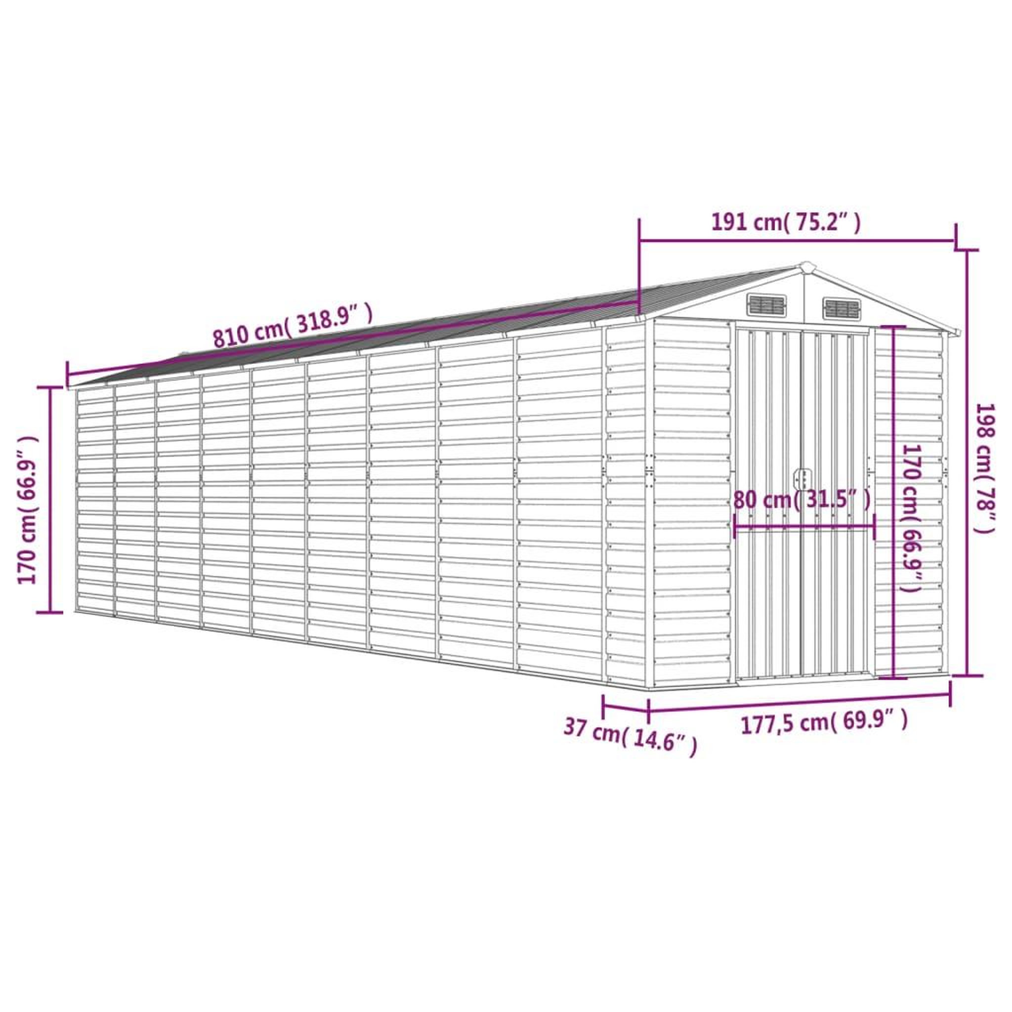 Voir la diapositive 6 : VIDAXL Abri de jardin marron 191x810x198 cm acier galvanise