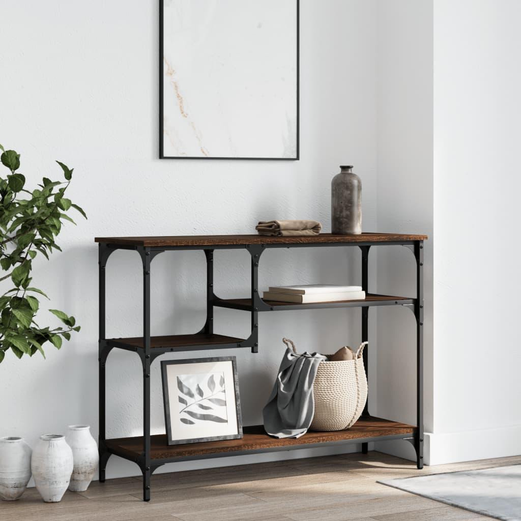 Voir la diapositive 3 : VIDAXL Table console avec etageres chene marron 100x35x75 cm