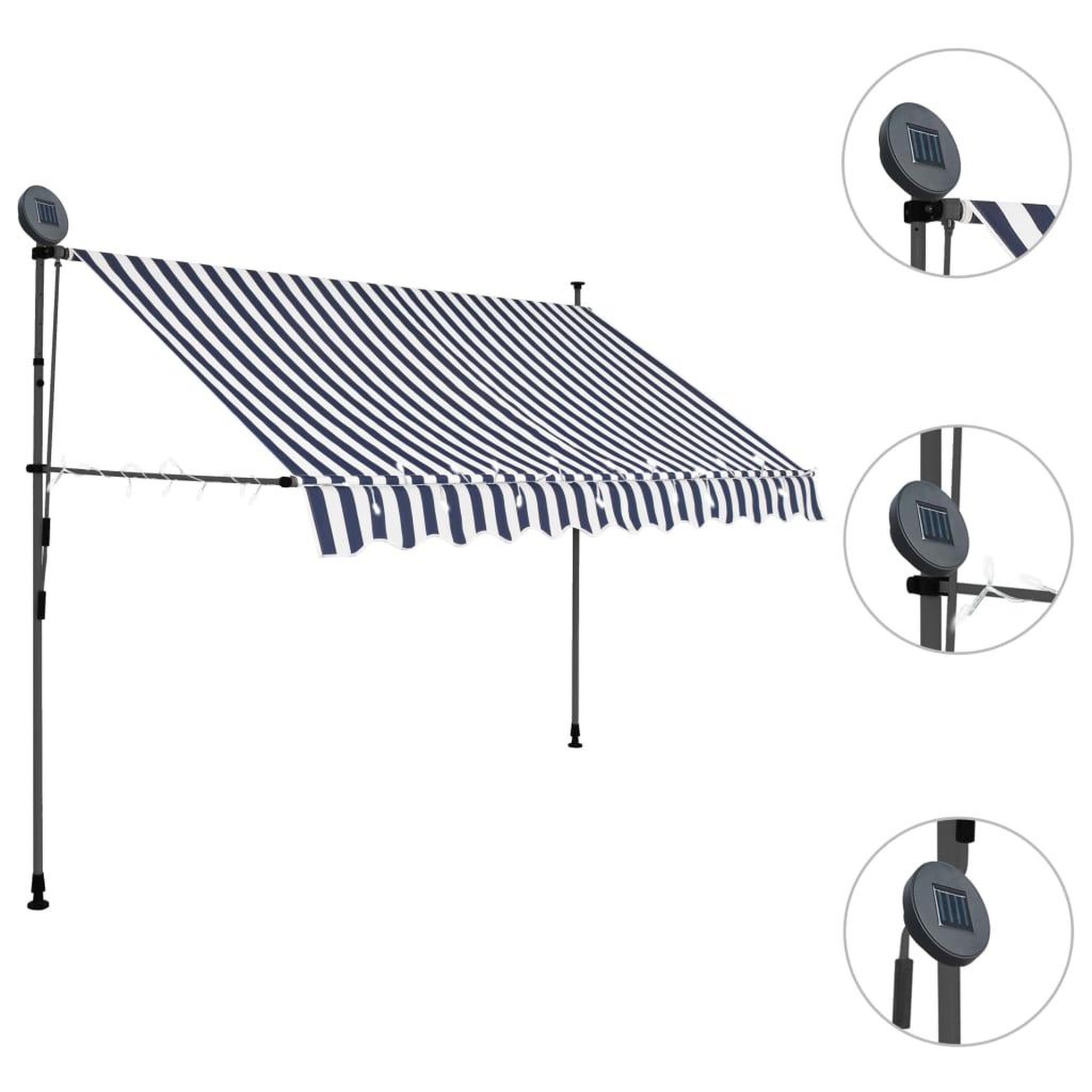 Voir la diapositive 3 : VIDAXL Auvent manuel retractable avec LED 250 cm Bleu et blanc