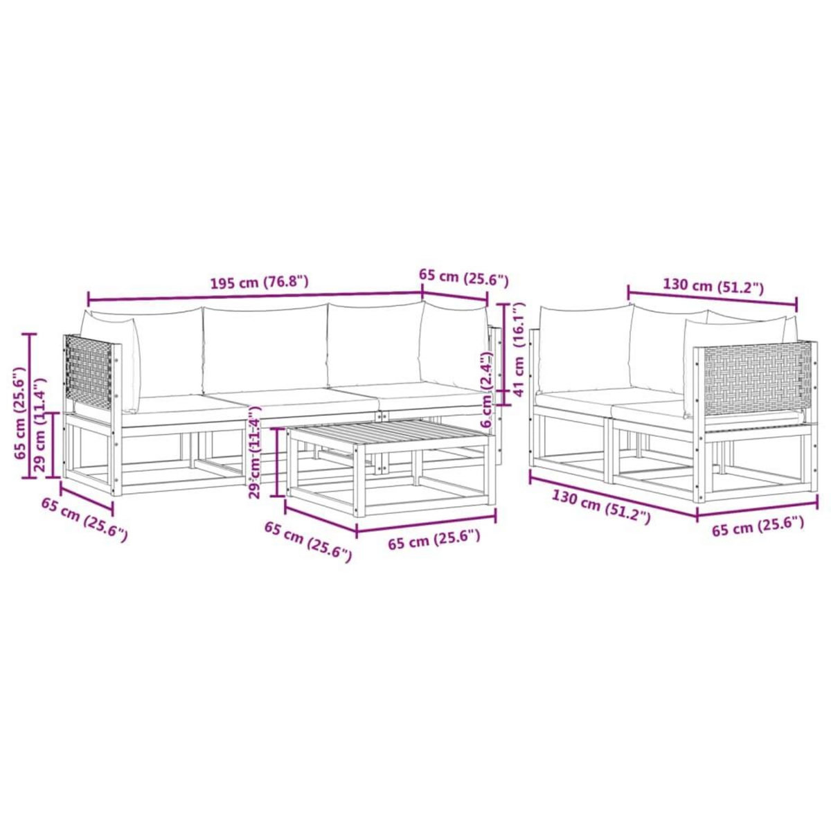 VIDAXL Salon de jardin avec coussins 6 pcs bois d'acacia solide