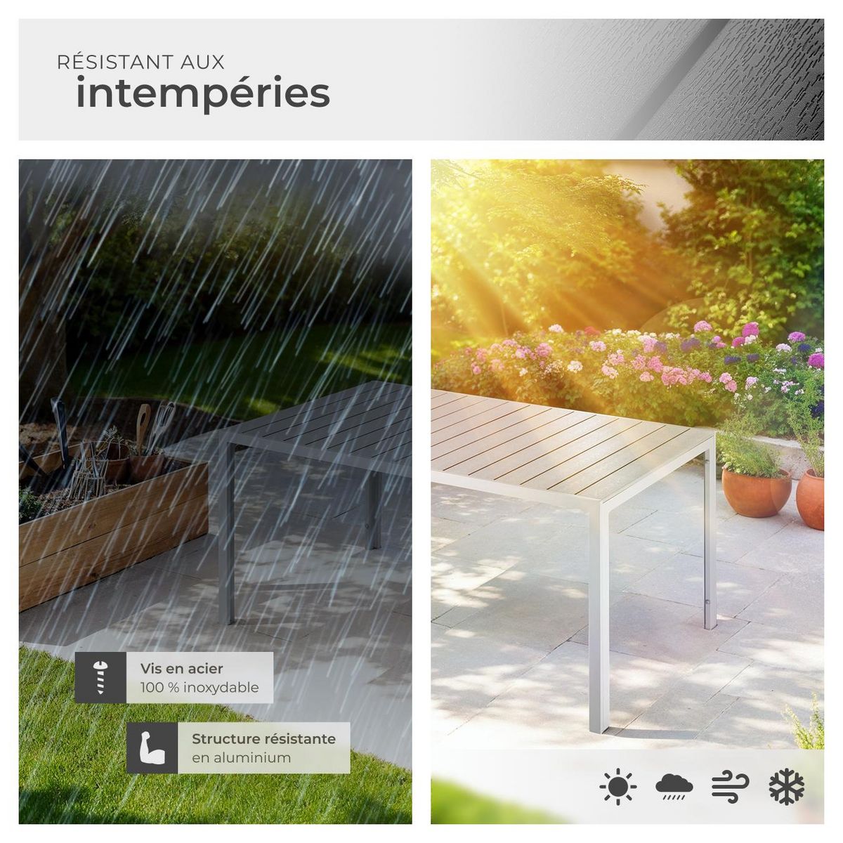 tectake Table de jardin en aluminium et plastique gris/argent