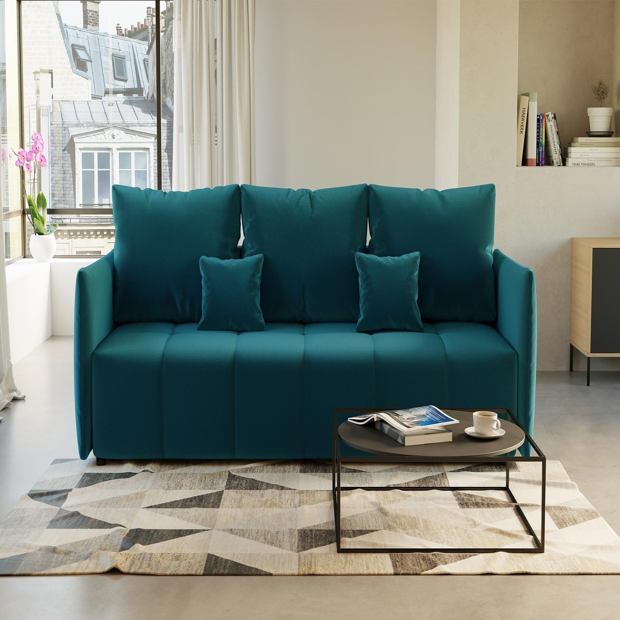 Voir la diapositive 1 : BEST MOBILIER Petra - canapé 3 places convertible avec coffre - en velours