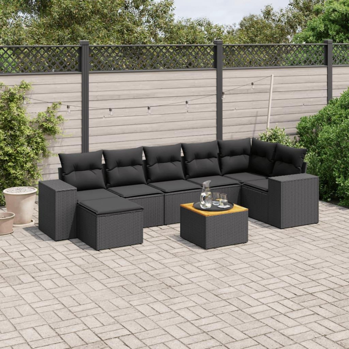 VIDAXL Salon de jardin 8 pcs avec coussins noir resine tressee